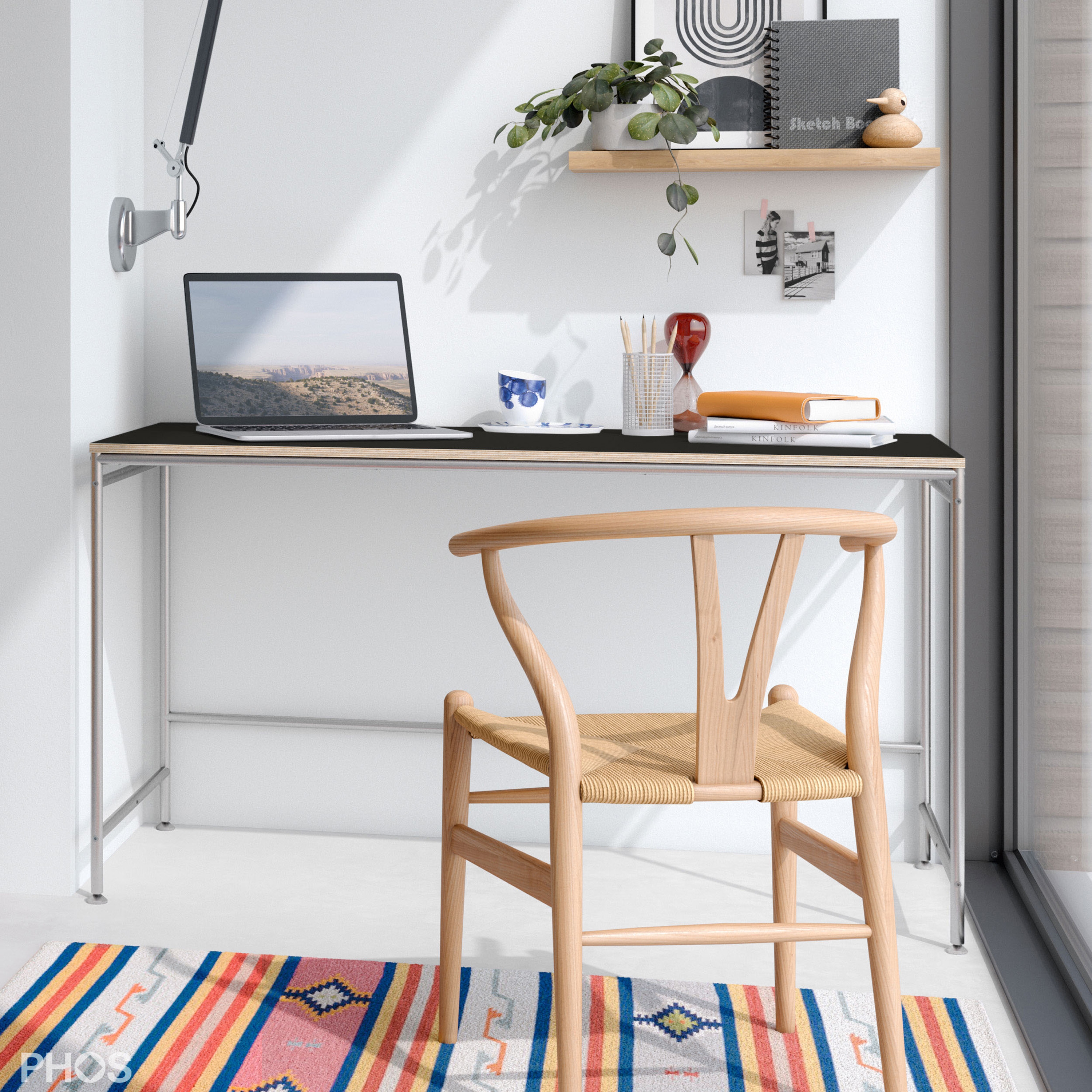 Display product Karlsruhe table - small desk - black - 140x60 cm from manufacturer PHOS Design