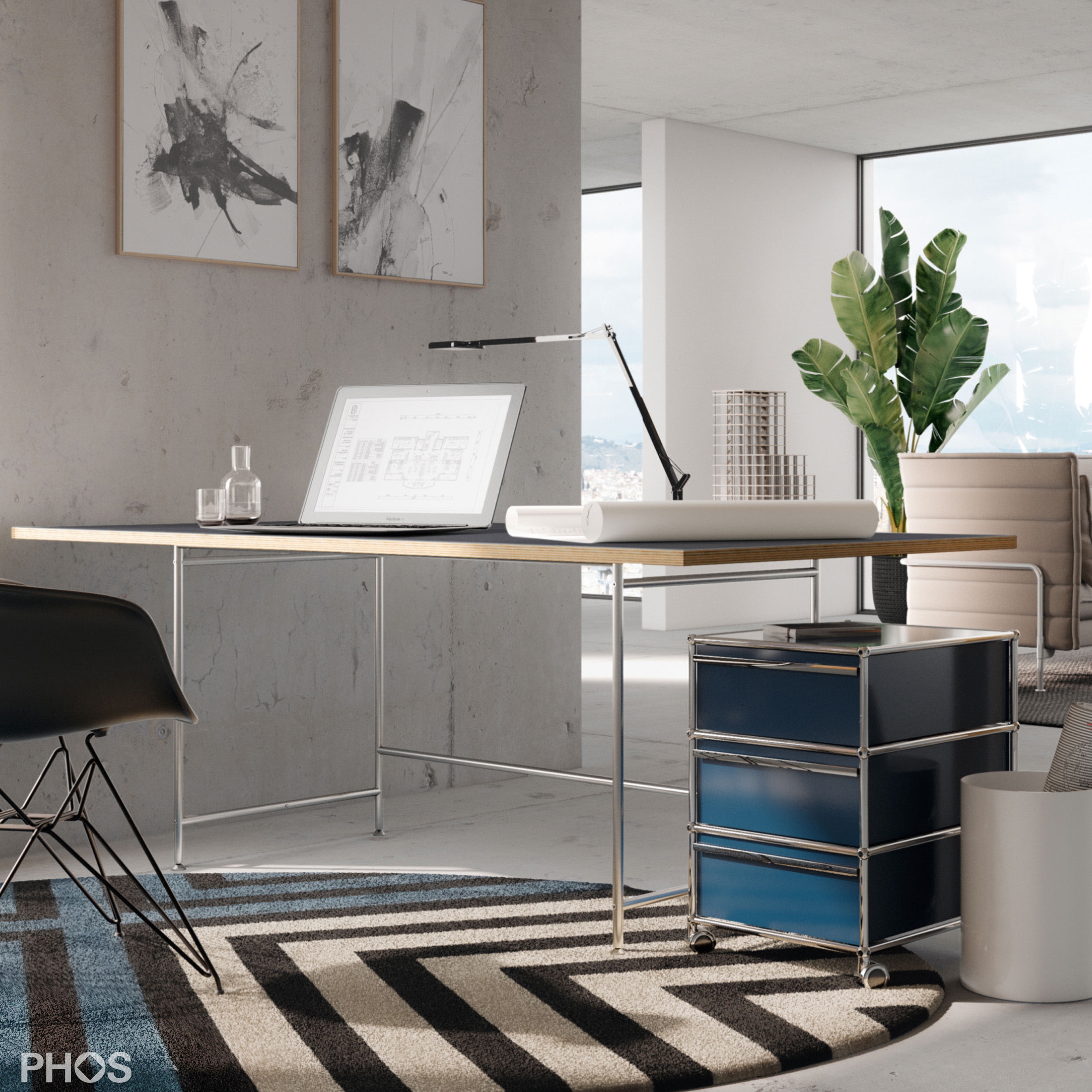 Afficher le produit Karlsruher Tisch - Bureau avec plateau en linoléum - 180x90 cm du fabricant PHOS Design