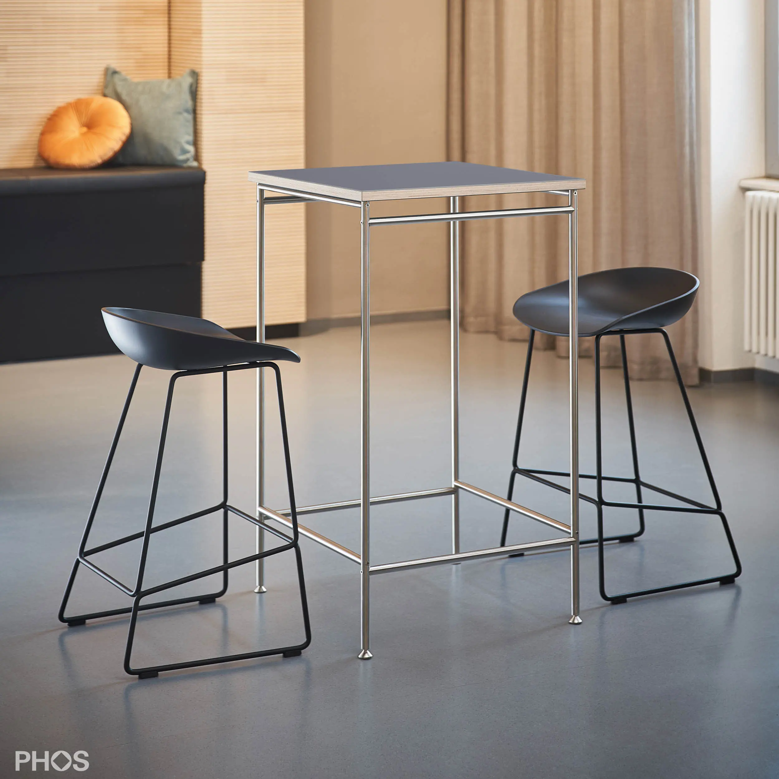 PHOS Design - High table with gray linoleum table top 60x60x105 cm