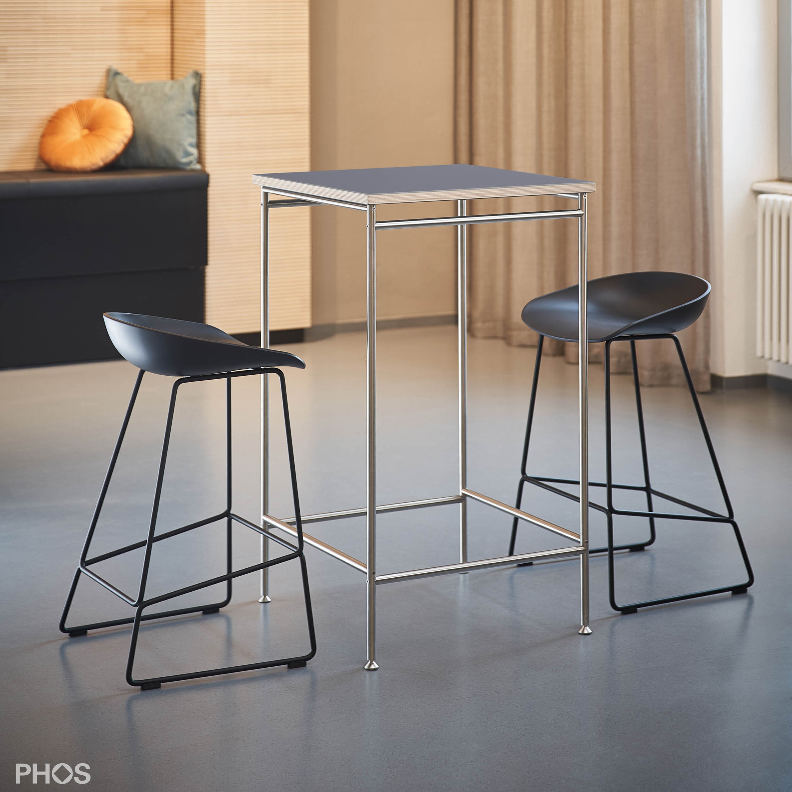 Display product High table with gray linoleum table top 60x60x105 cm from manufacturer PHOS Design