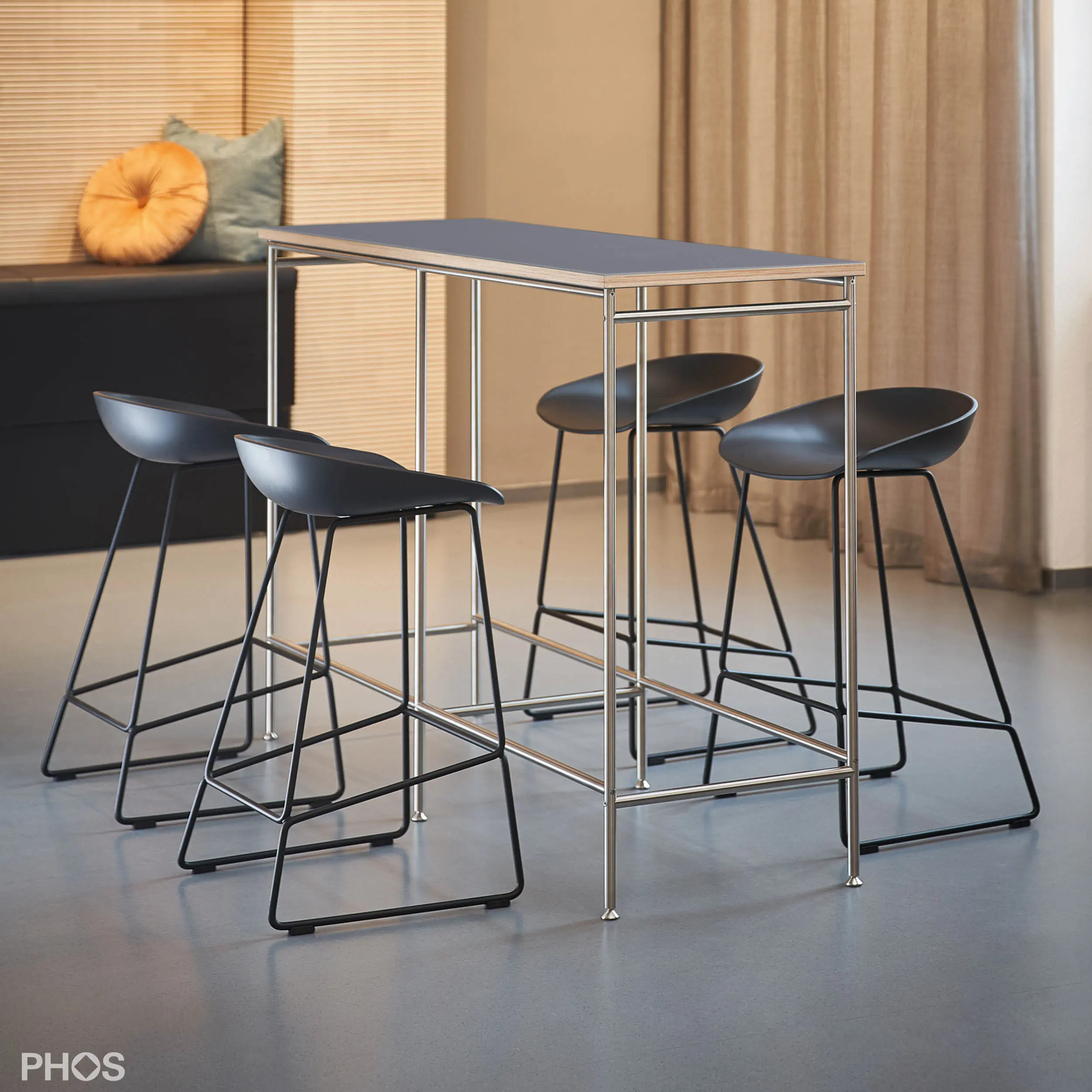 PHOS Design - Wide bar table with gray linoleum table top 150x60x105 cm