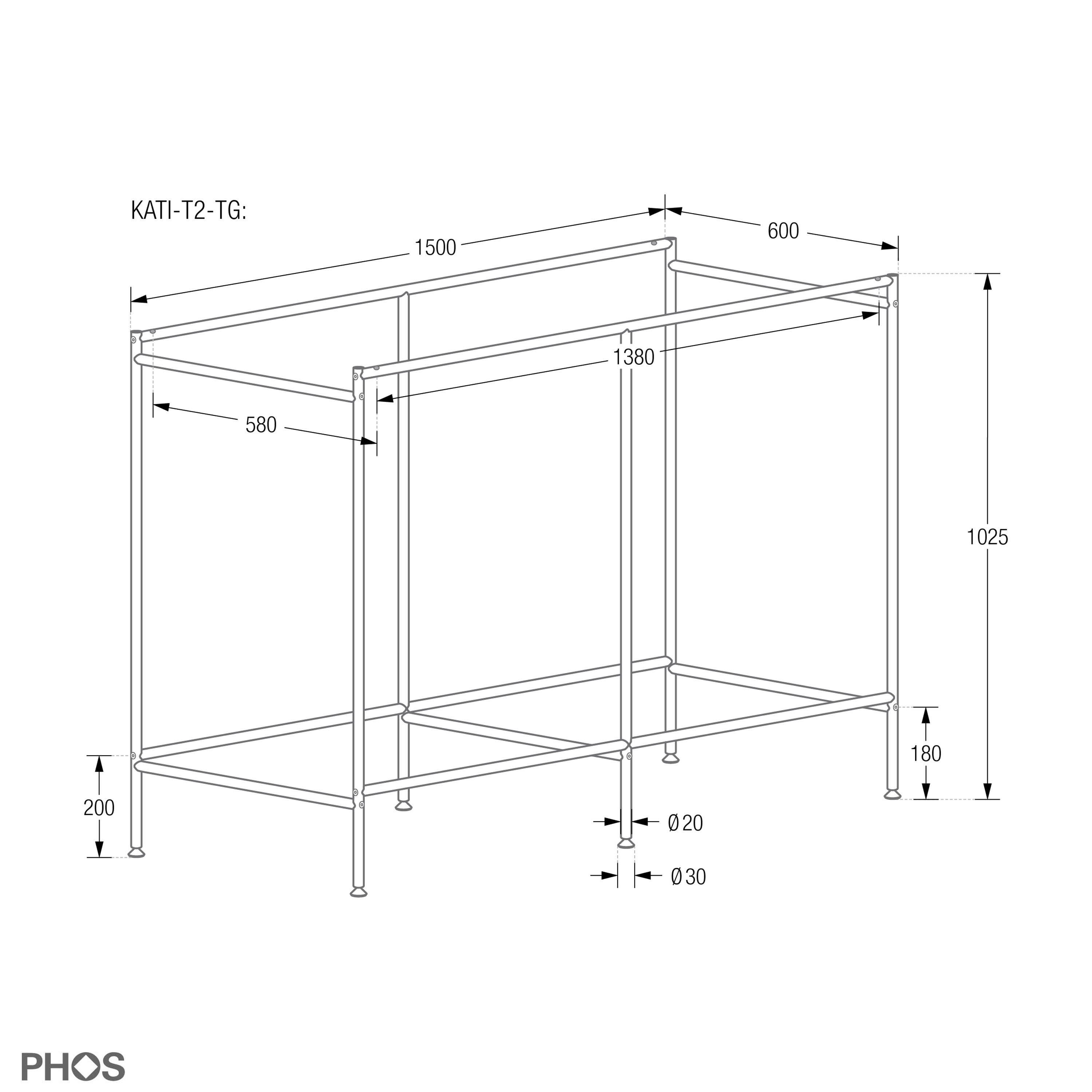 Produkt Tischgestell für rechteckige und längliche Stehtische des Herstellers PHOS Design anzeigen