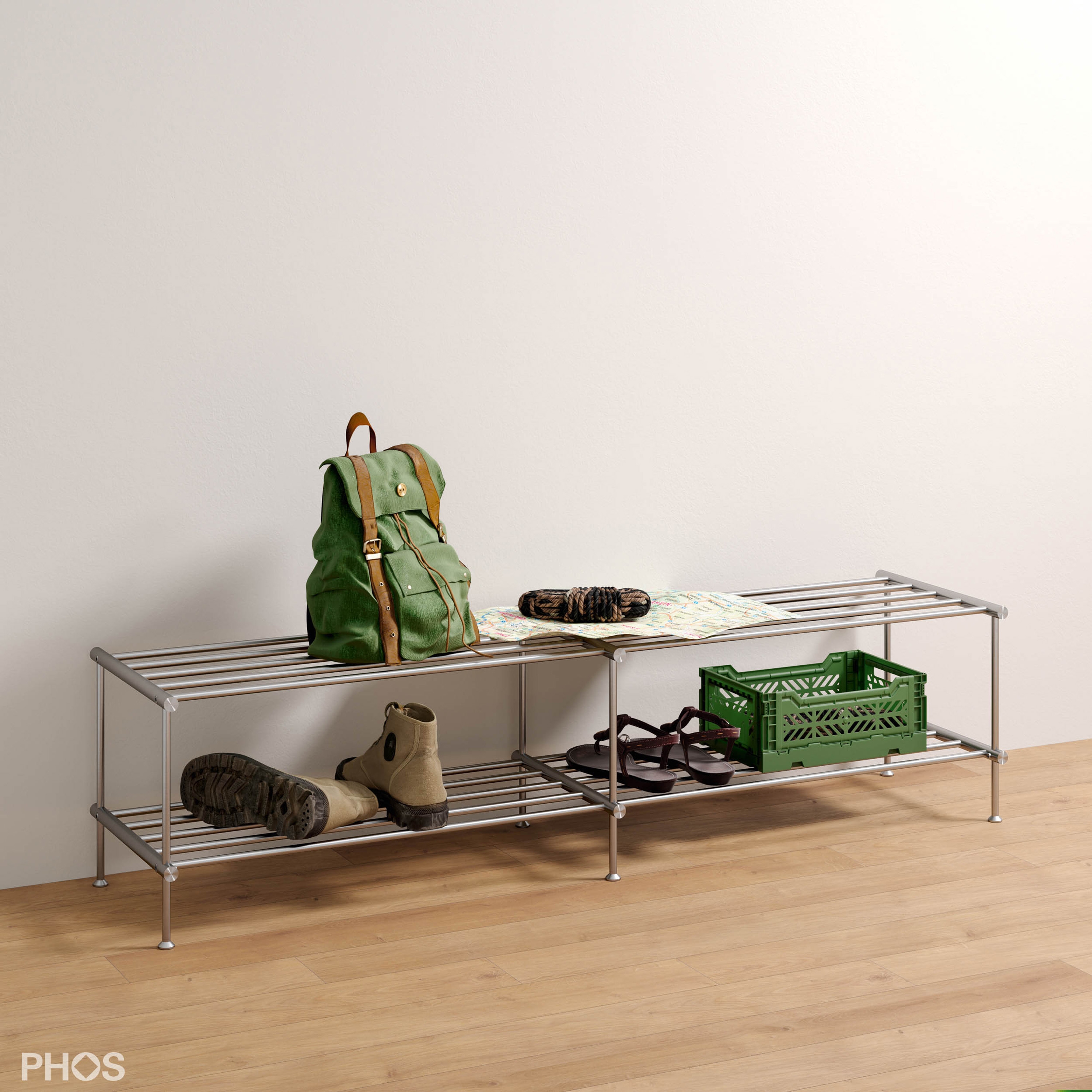 Produkt Breites Schuhregal, 120 cm, mit 2 Ebenen des Herstellers PHOS Design anzeigen