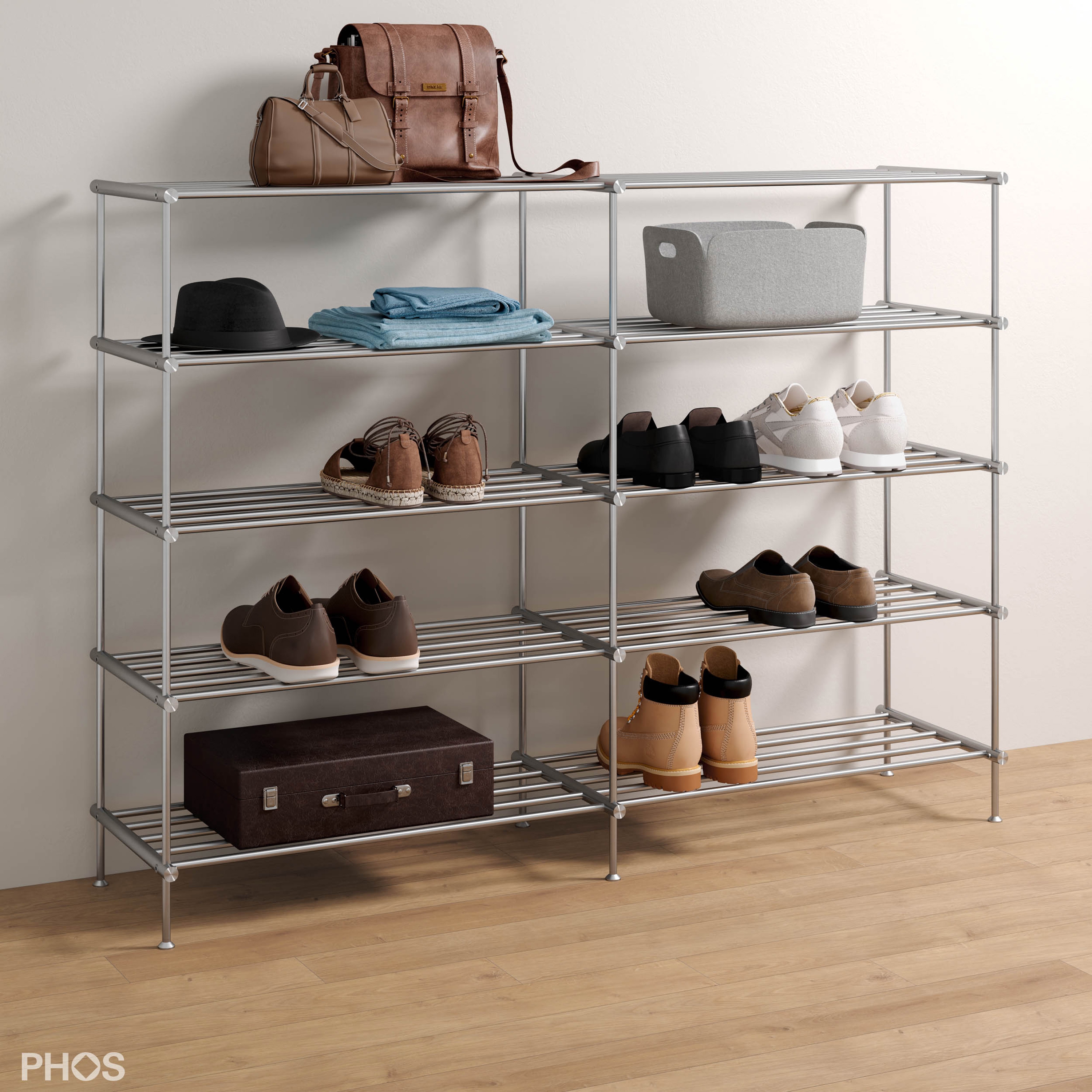 Produkt Hohes und breites Schuhregal mit 5 Ebenen - 120 cm des Herstellers PHOS Design anzeigen