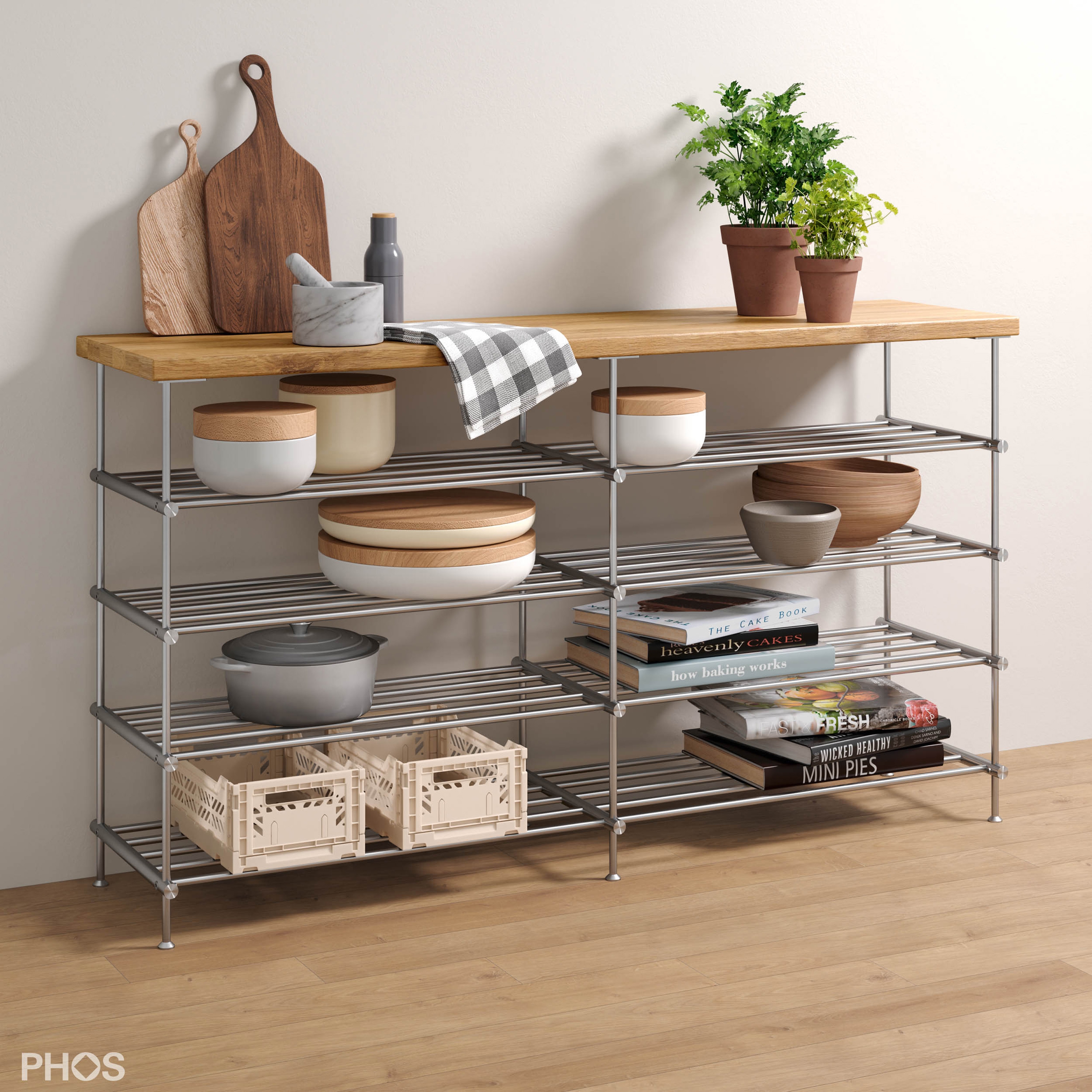 Display product Sideboard with oak shelf, 4 levels - 120 cm wide from manufacturer PHOS Design