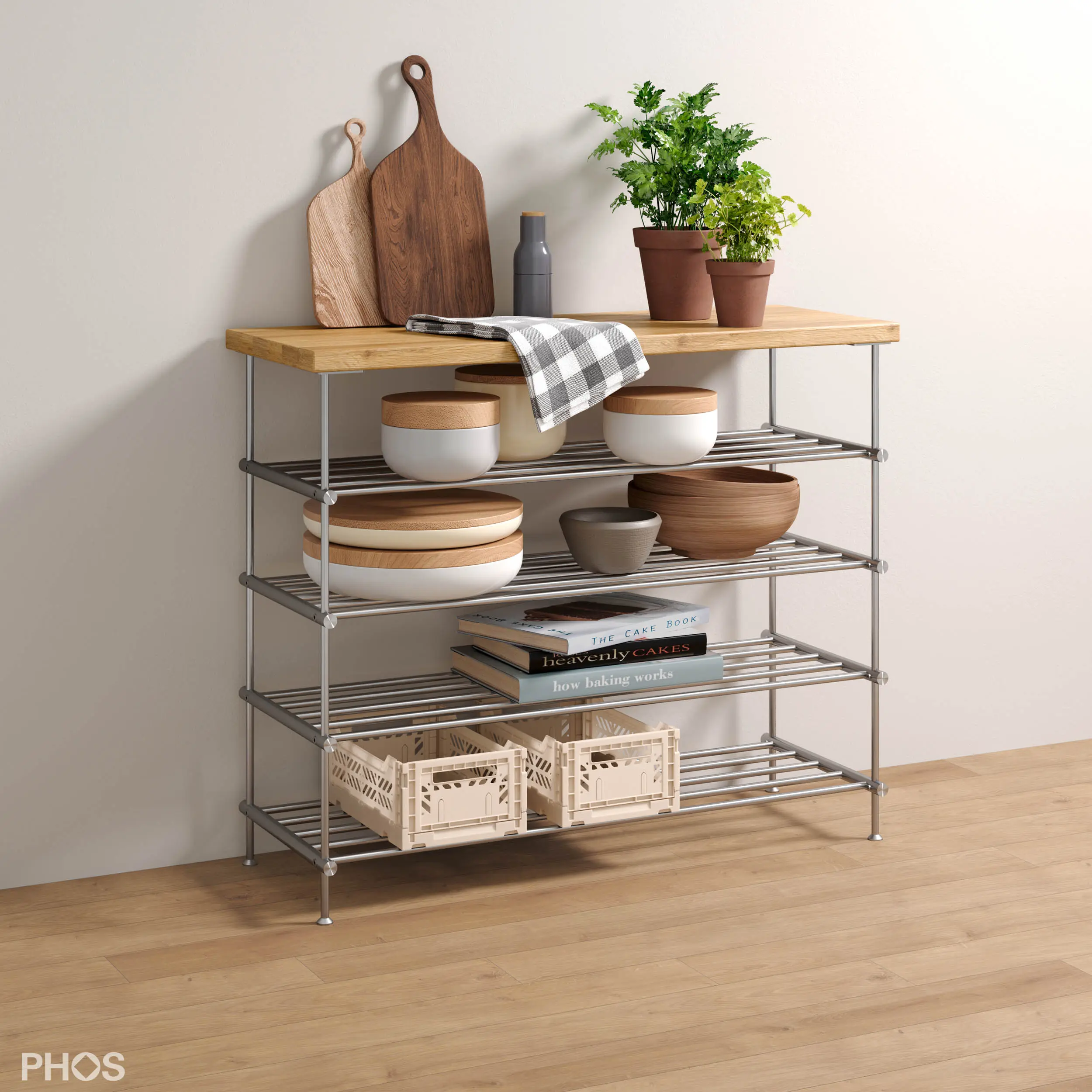 PHOS Design - Sideboard with oak shelf, 4 levels - 60 cm wide