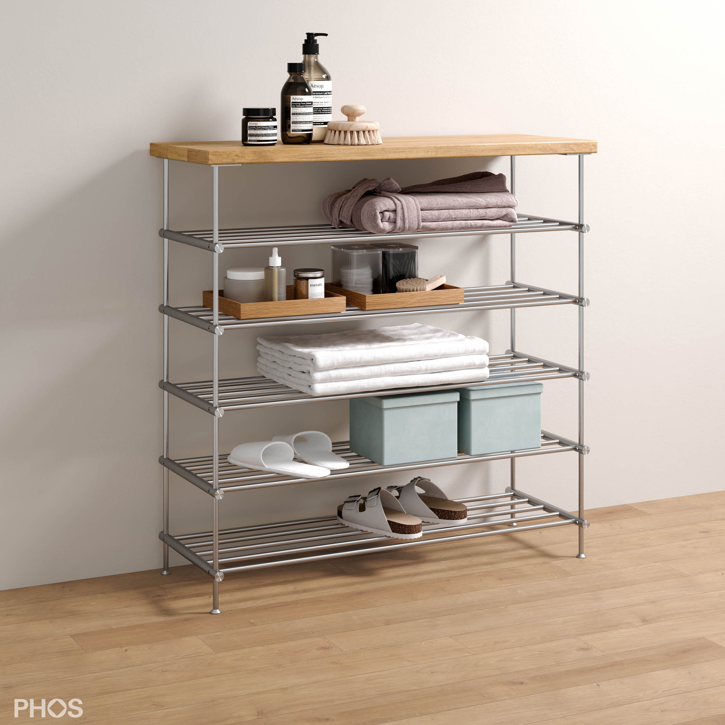 Produkt Sideboard mit Eichenholzablage, 5 Ebenen - 80 cm breit des Herstellers PHOS Design anzeigen