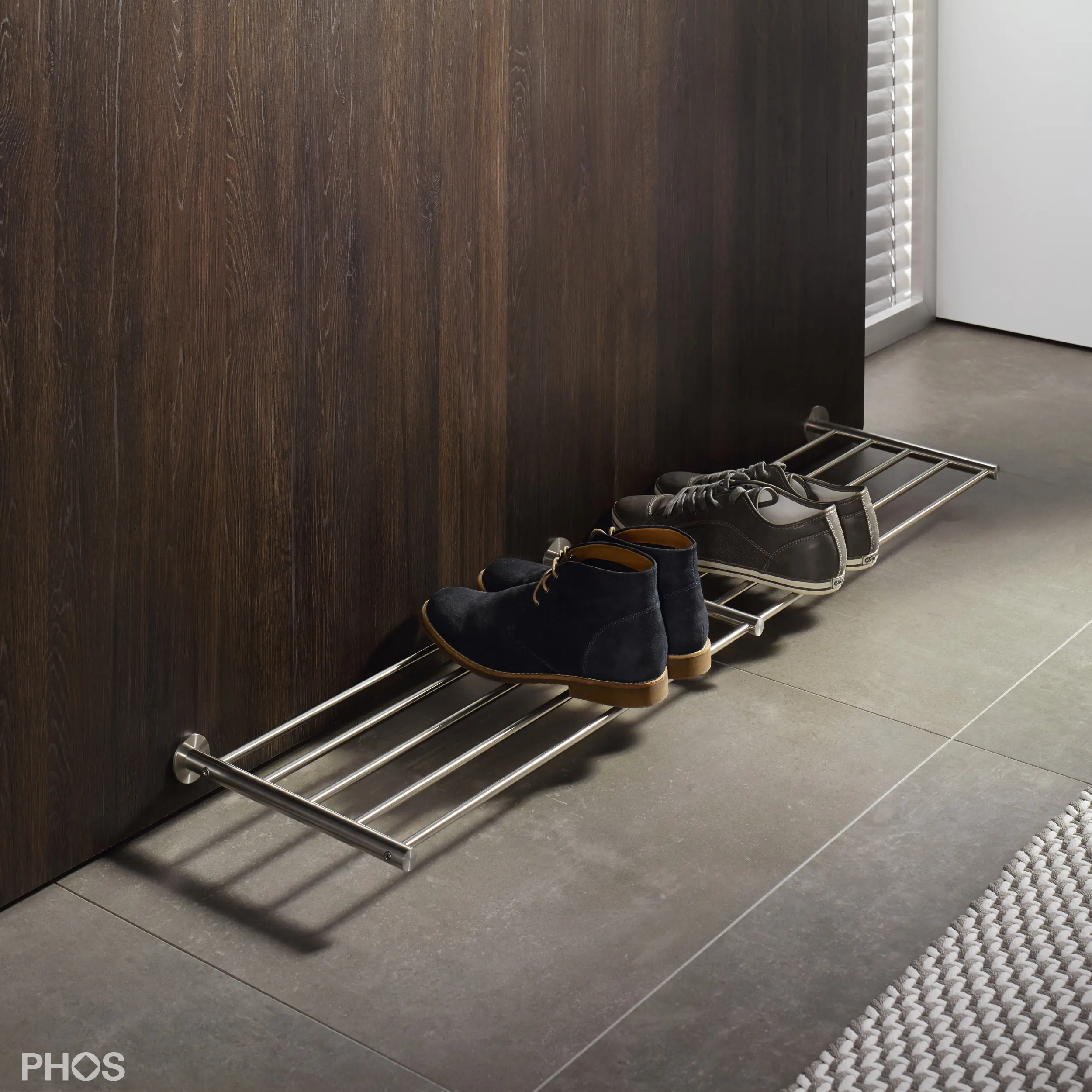 PHOS Design - Zapatero de acero inoxidable para montaje en pared - 120 cm de ancho