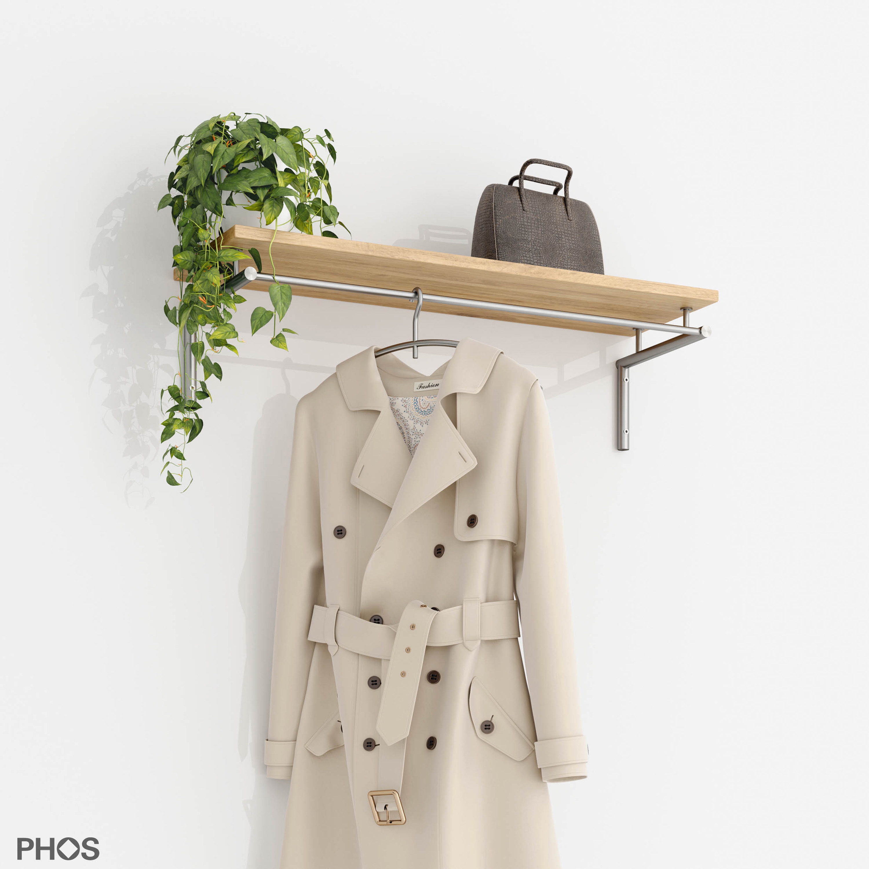 Produkt Wandgarderobe mit durchgehender Kleiderstange und Eiche-Hutablage - 100 cm breit des Herstellers PHOS Design anzeigen