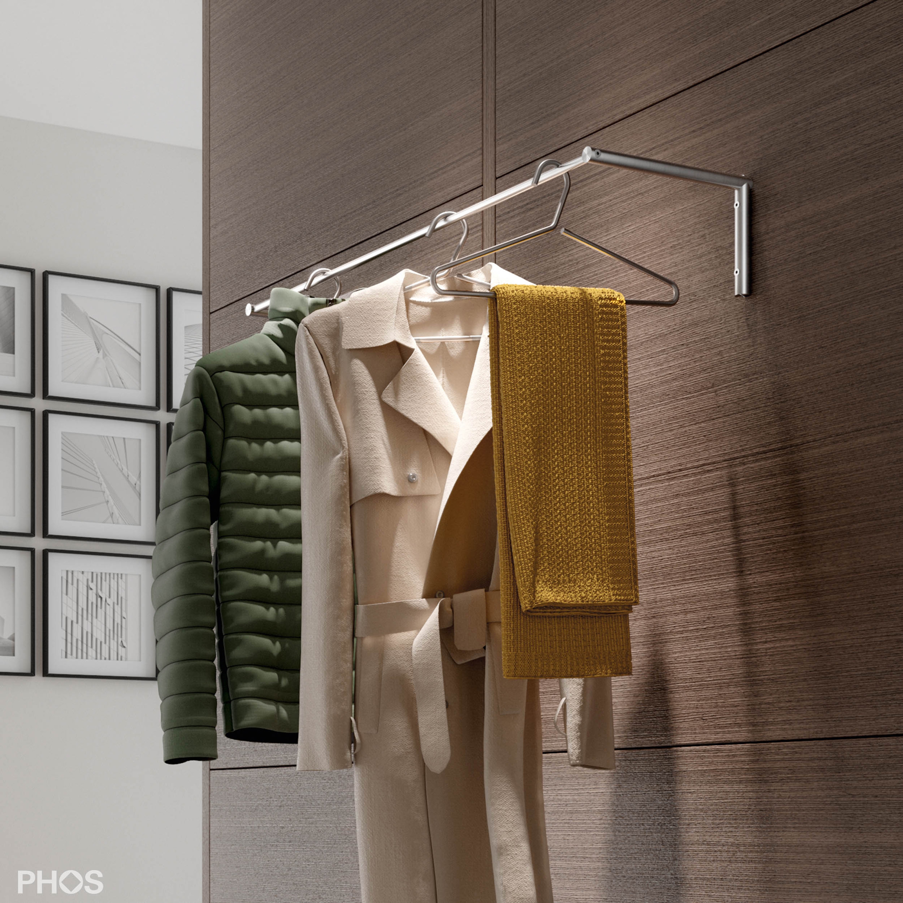 Display product Wall coat rack with full-length clothes rail - 60 cm wide from manufacturer PHOS Design