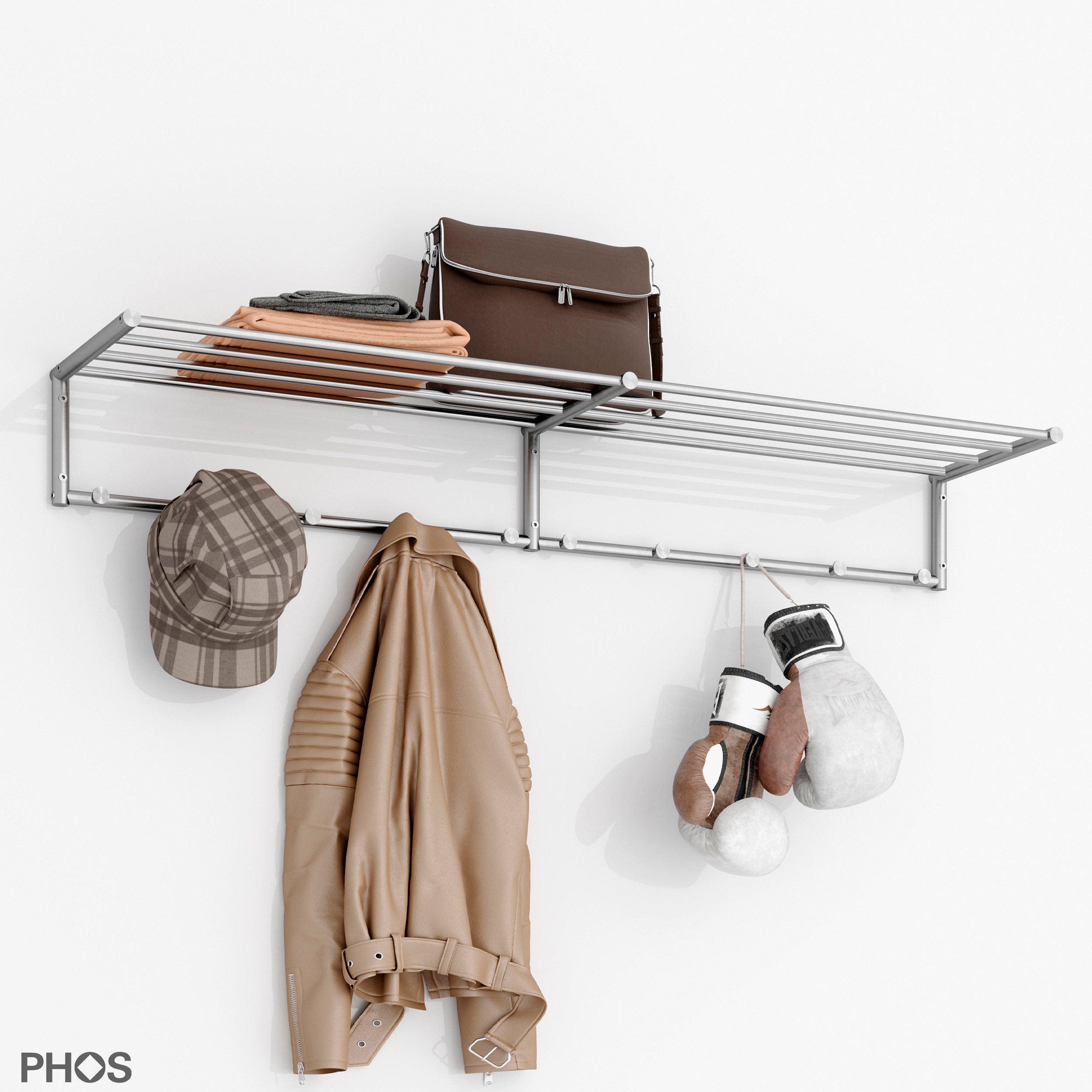 Vertoon produk Wall coat rack for clothes hangers with 10 hooks and hat shelf - 120 cm wide van vervaardiger PHOS Design