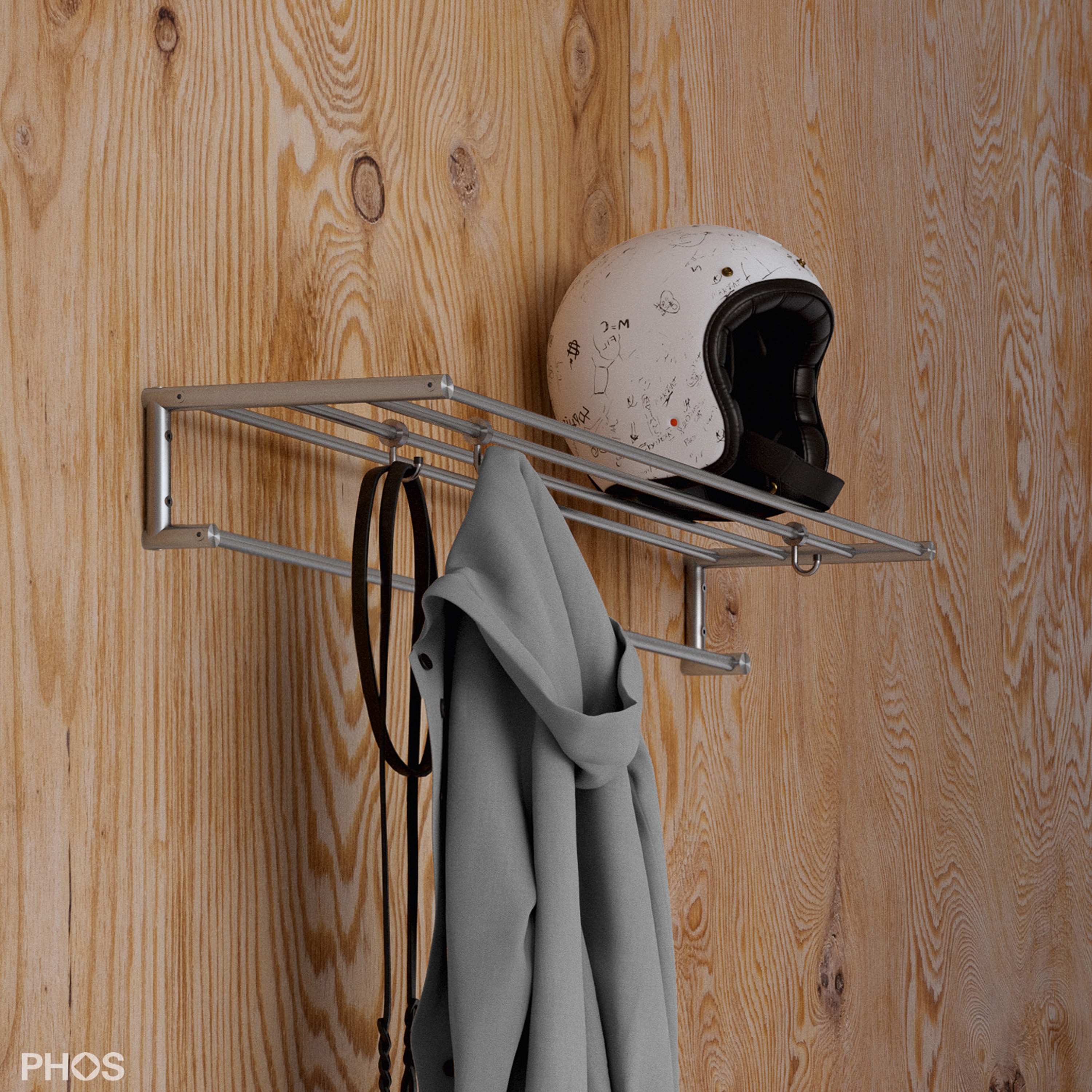 Mostra il prodotto Appendiabiti da parete in acciaio inox di alta qualità con ripiano per cappelli - larghezza 60 cm del produttore PHOS Design