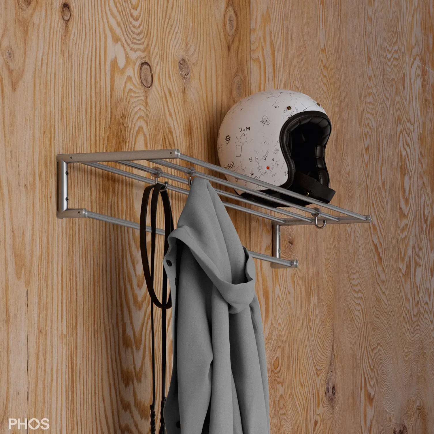 PHOS Design - Appendiabiti da parete in acciaio inox di alta qualità con ripiano per cappelli - larghezza 60 cm