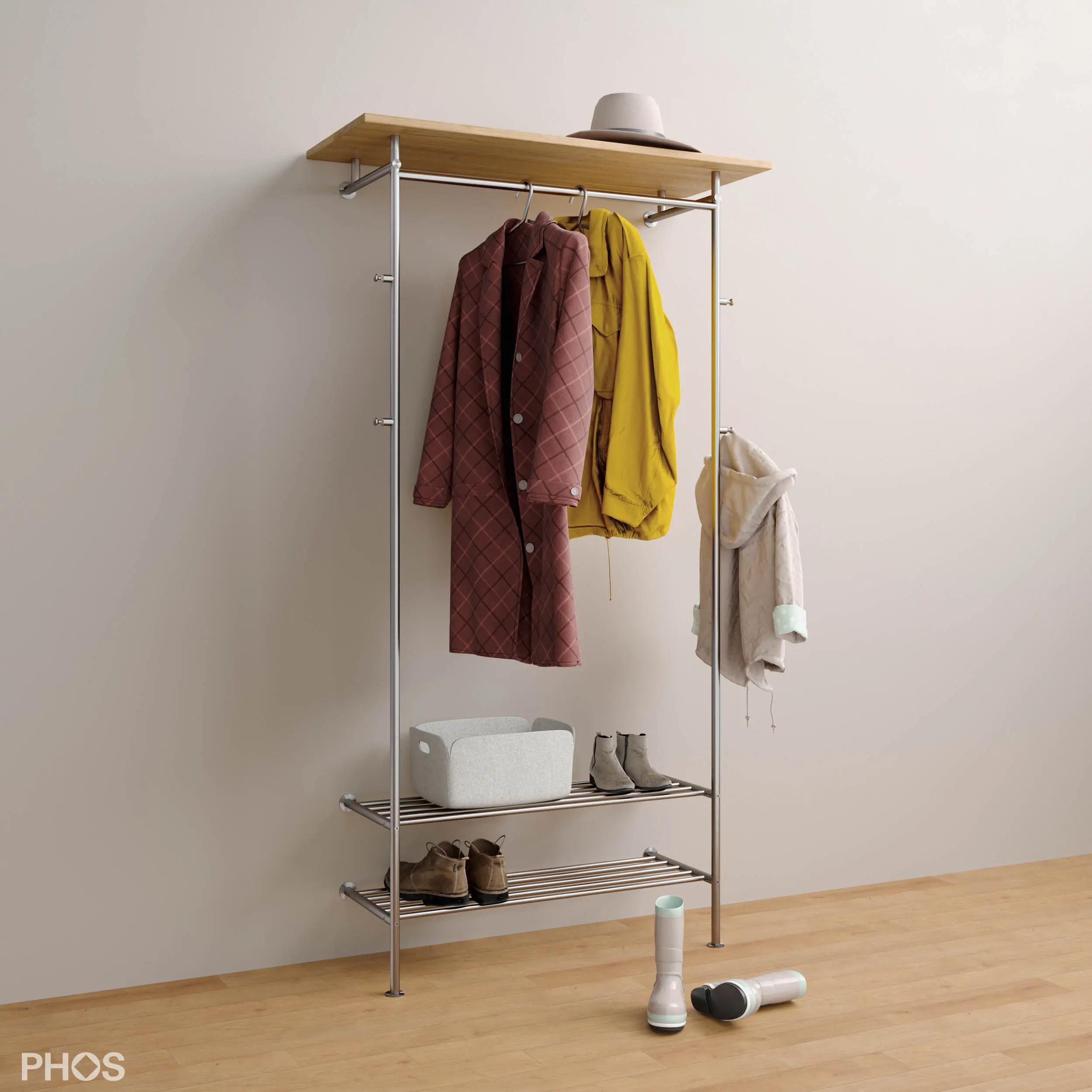 PHOS Design - Appendiabiti da corridoio di alta qualità con scarpiera e ripiano in legno - larghezza 80 cm