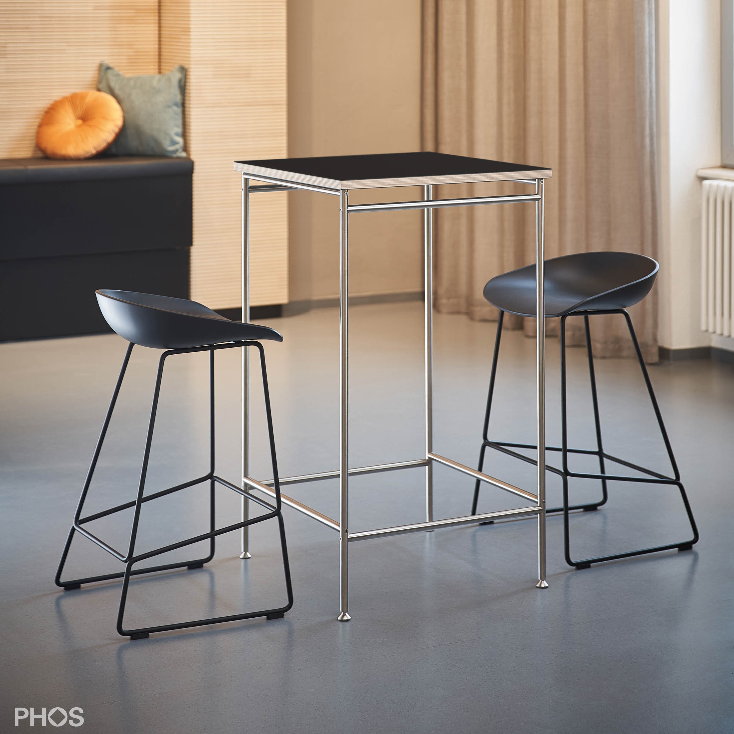 High table with black table top, 60x60x105 cm