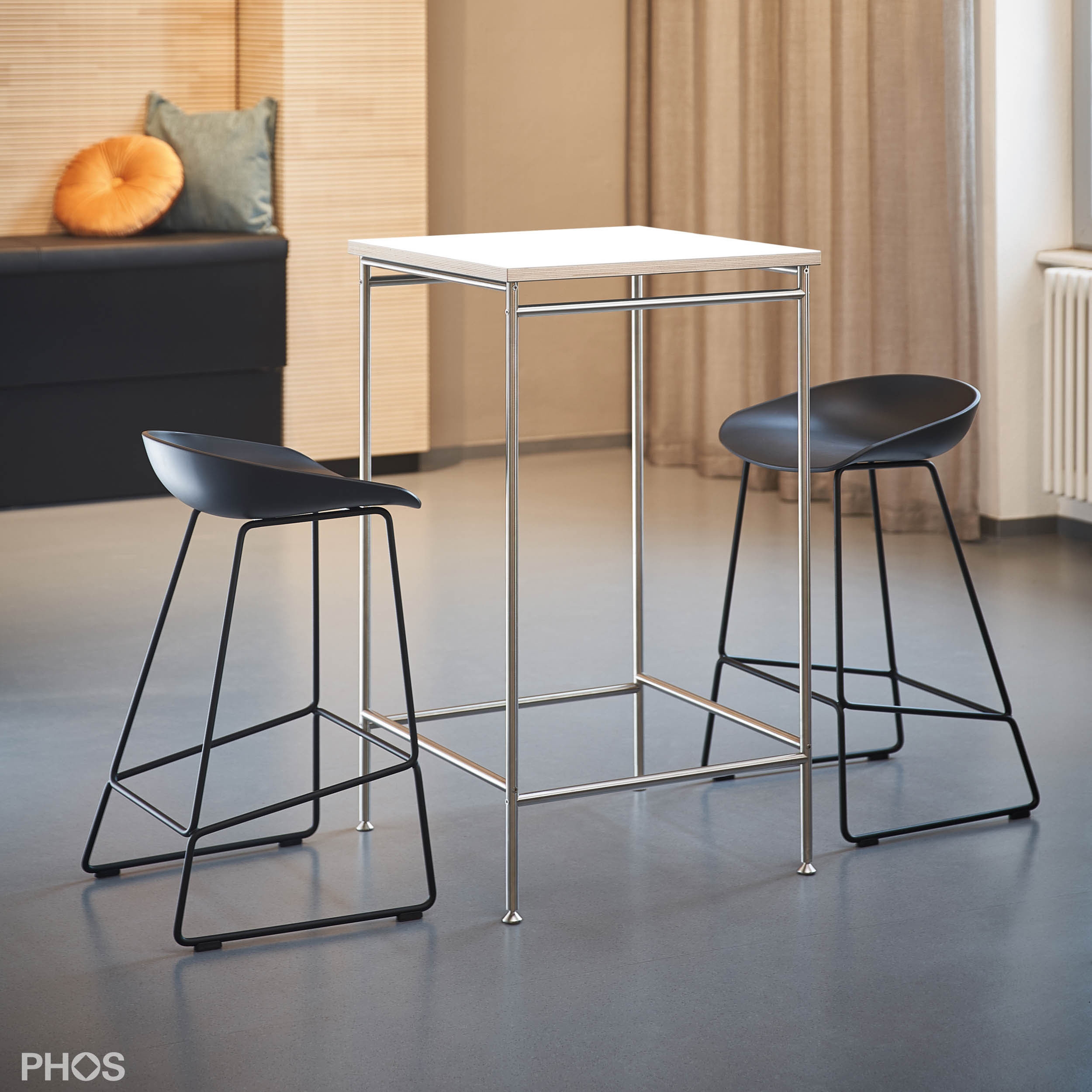 High table with white table top, 60x60x105 cm