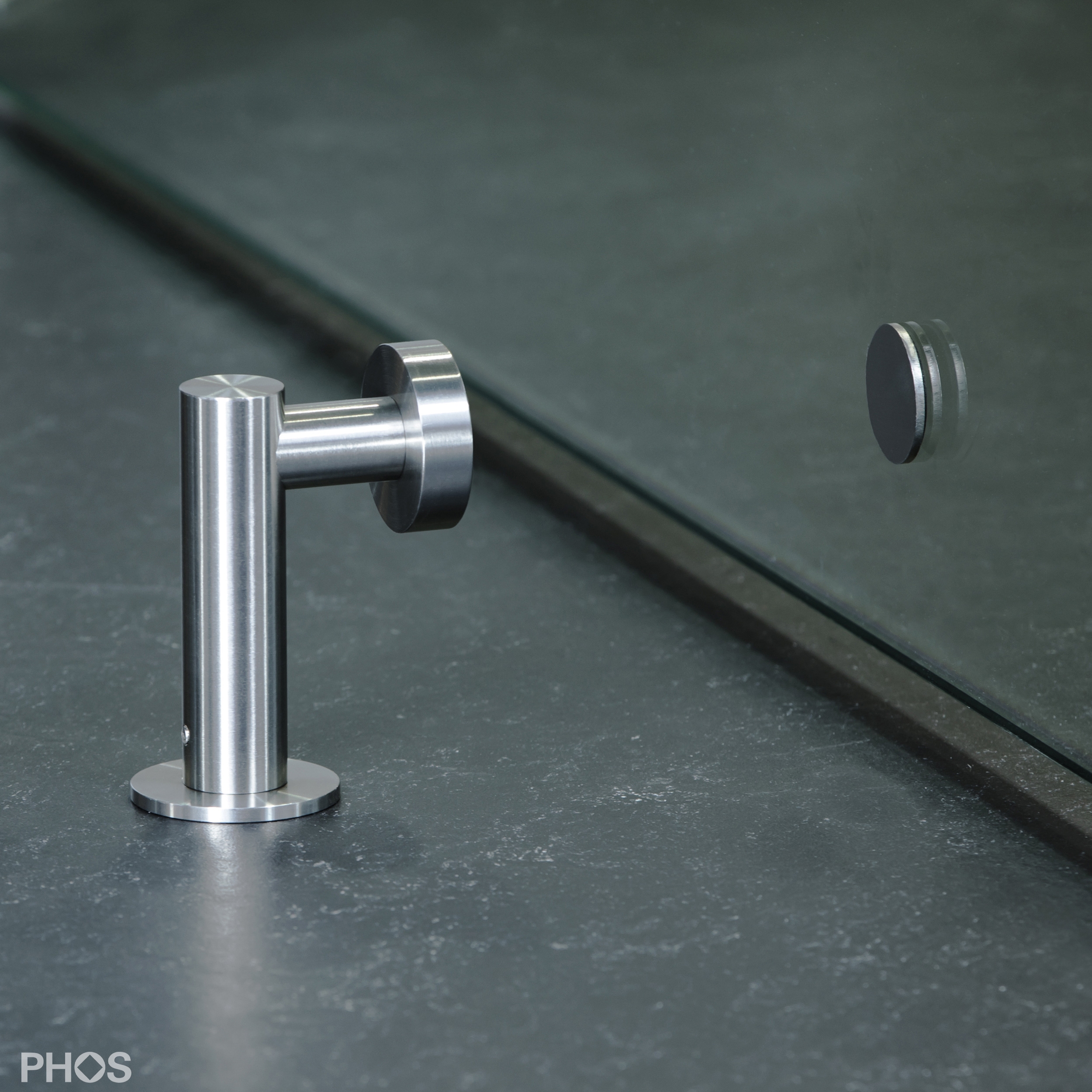Display product L-shaped door holder with magnetic stop buffer from manufacturer PHOS Design