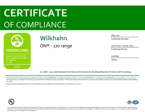 Preview image for the file Wilkhahn-ON-170-GREENGUARD-GOLD-Certificate-ENG