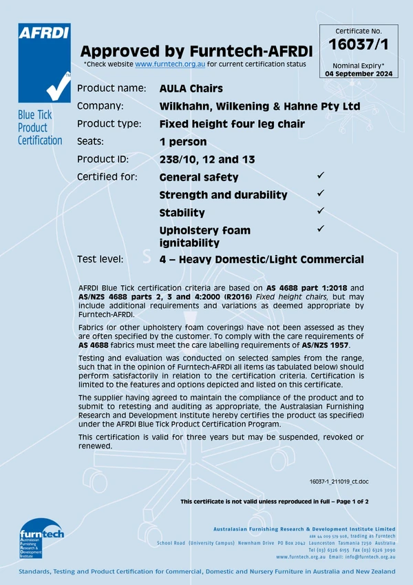 Preview image for the file Wilkhahn-Aula-238-Blue-Tick-certificate
