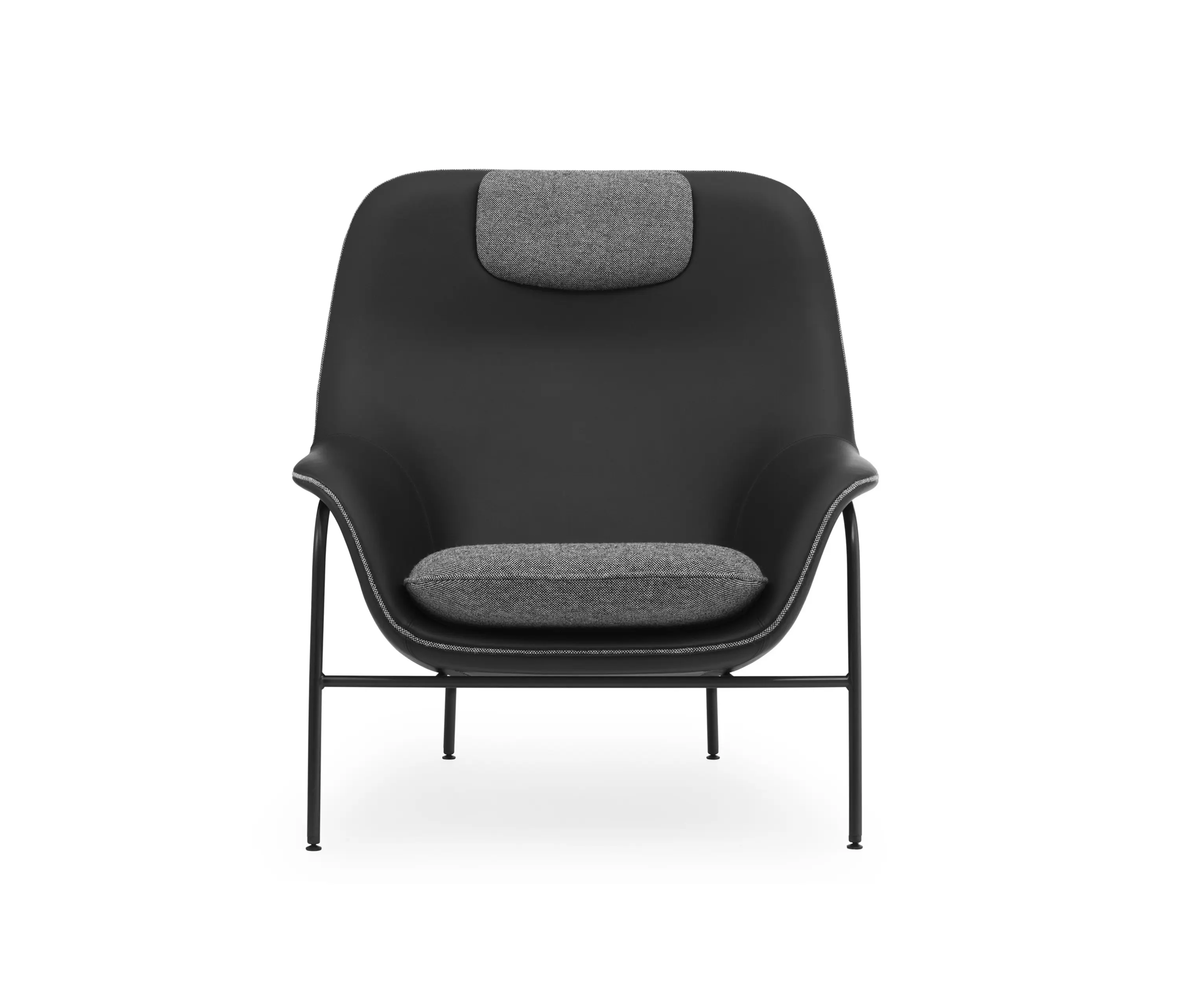 Normann Copenhagen - Drape Lounge Chair High W. Headrest Black Steel Ultra Leather/Hallingdal