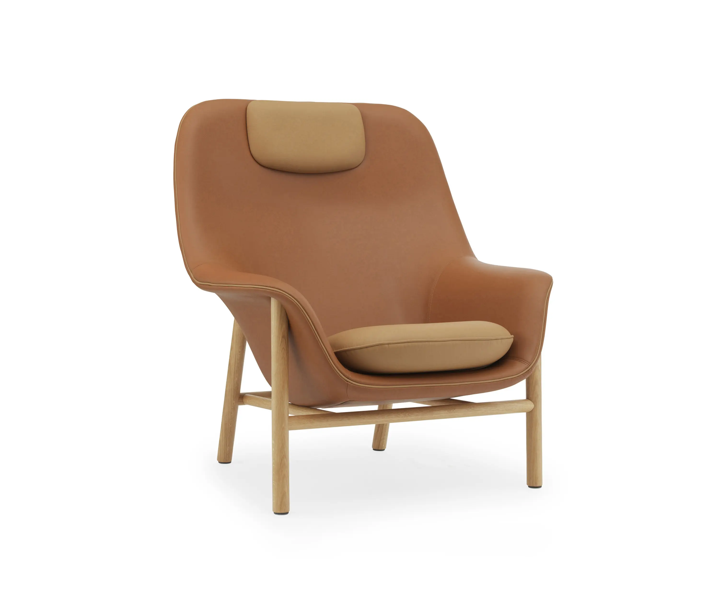 Normann Copenhagen - Drape Lounge Chair High With Headrest Oak Ultra Leather