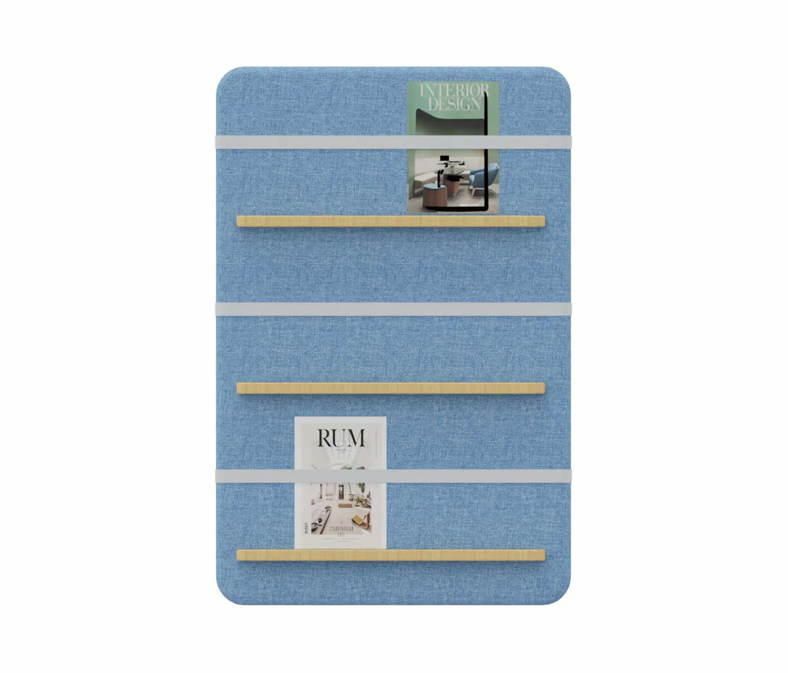 Cascando - Pillow Wall | Brochure panel with 3 shelves