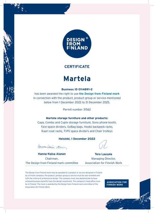 Preview image for the file DFF_certificate_Martela_storage_other_furniture_12-2022-2025_v2