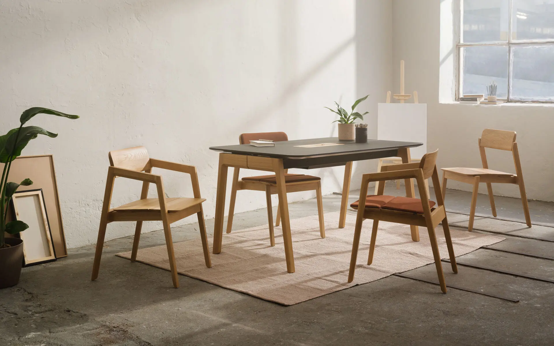 Fora Form - Knekk wood table w/ cable hatch with well