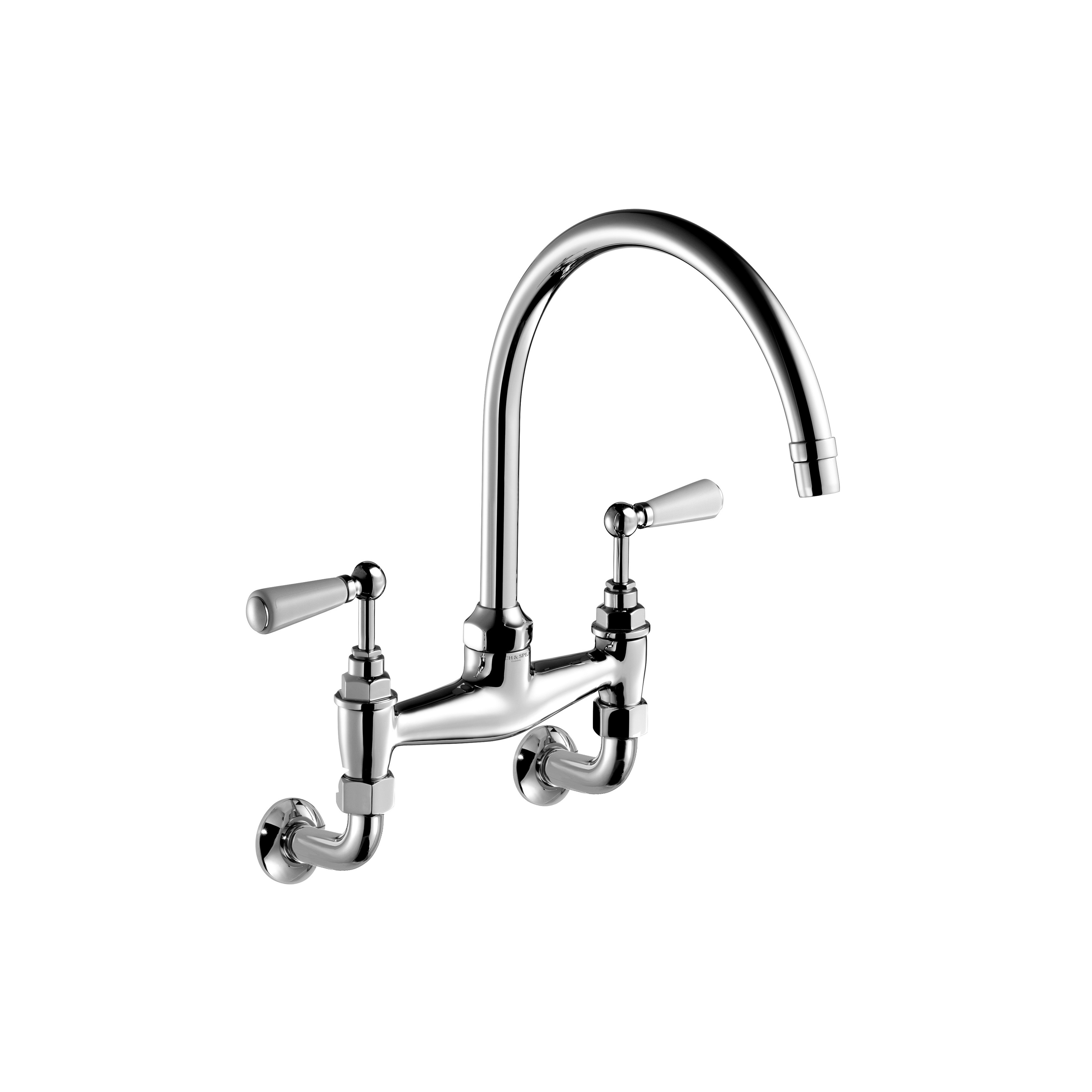 Display product Edwardian Bone China Lever, Two-Hole Kitchen Sink Bridge Mixer 200mm (8″) Spout | Wall Mounted from manufacturer Czech & Speake