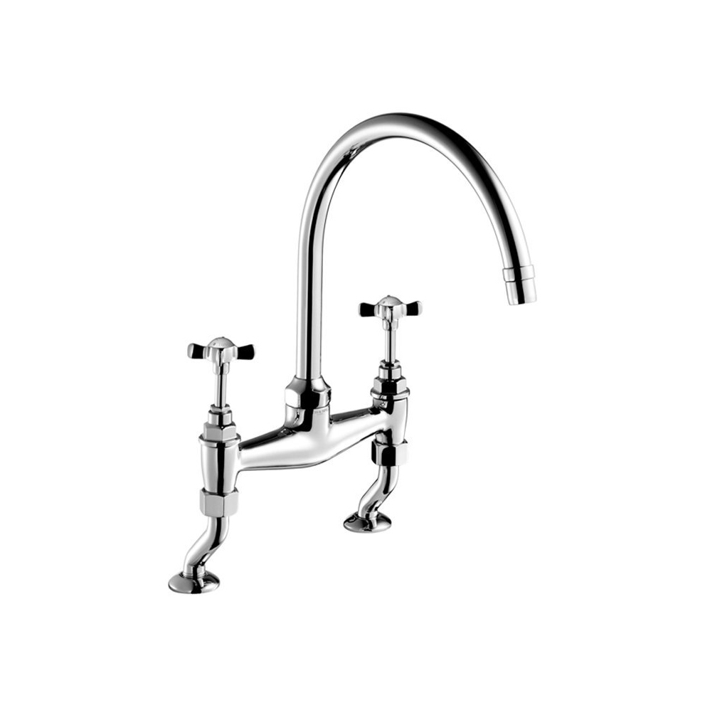 Display product Edwardian Cross Top, Two-Hole Kitchen Sink Bridge Mixer 215mm (8″) Spout | Deck Mounted from manufacturer Czech & Speake