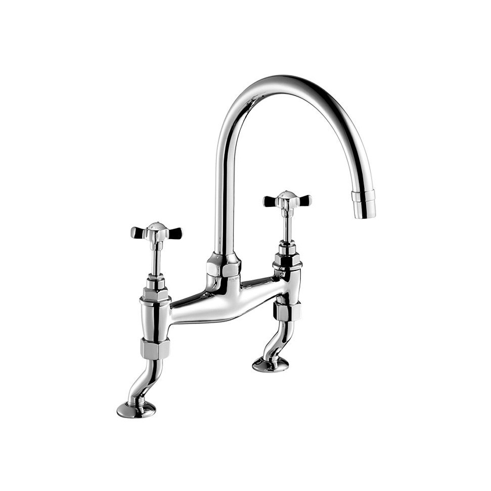 Display product Edwardian Cross Top, Two-Hole Kitchen Sink Bridge Mixer 260mm (10″) Spout | Deck Mounted from manufacturer Czech & Speake