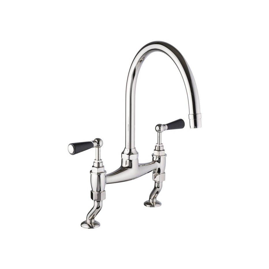 Display product Edwardian Two-Hole Kitchen Sink Bridge Mixer with Petrified Oak Levers, 260mm (10″) Spout | Deck Mounted from manufacturer Czech & Speake