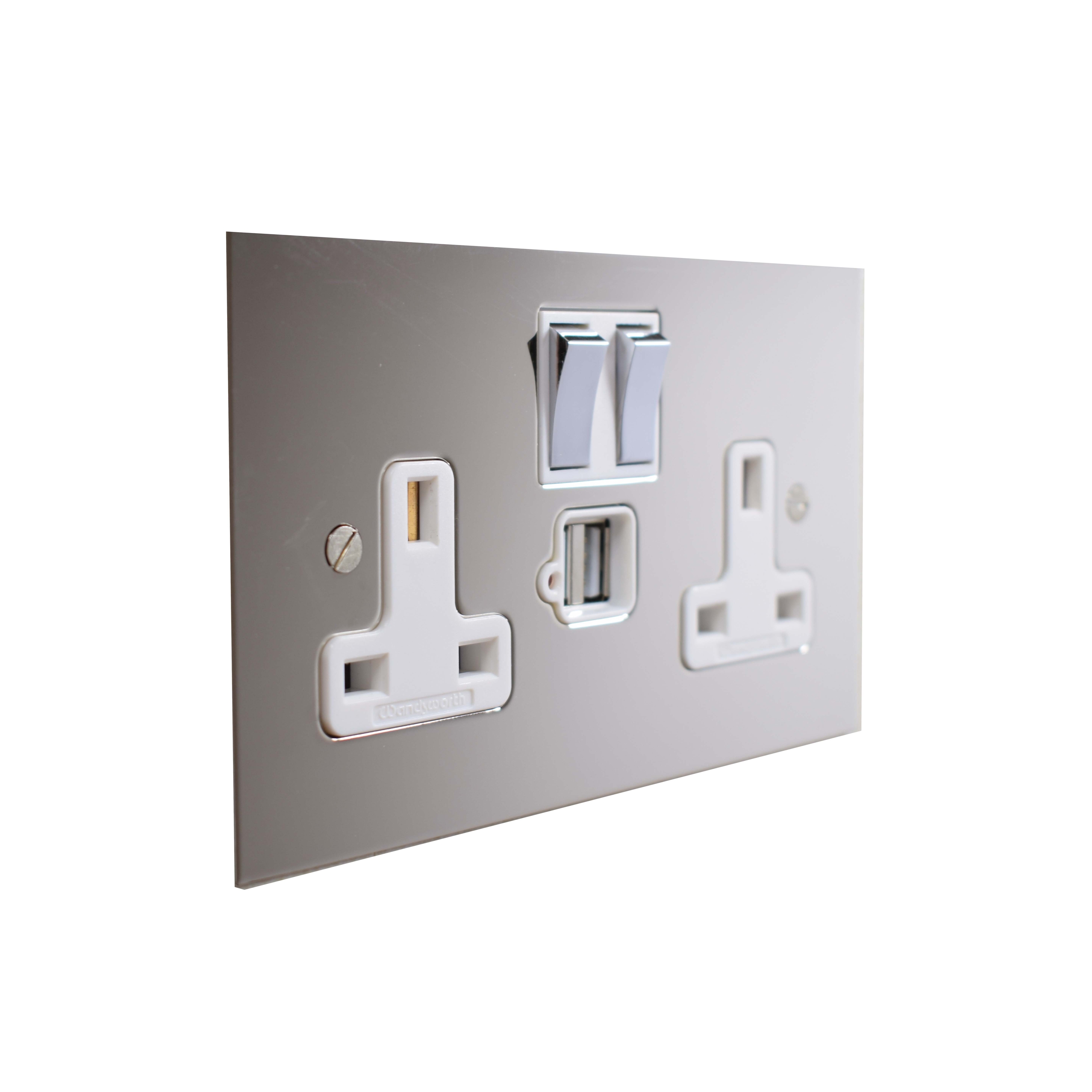 Display product Nickel Silver double 13amp socket with USB from manufacturer Forbes & Lomax