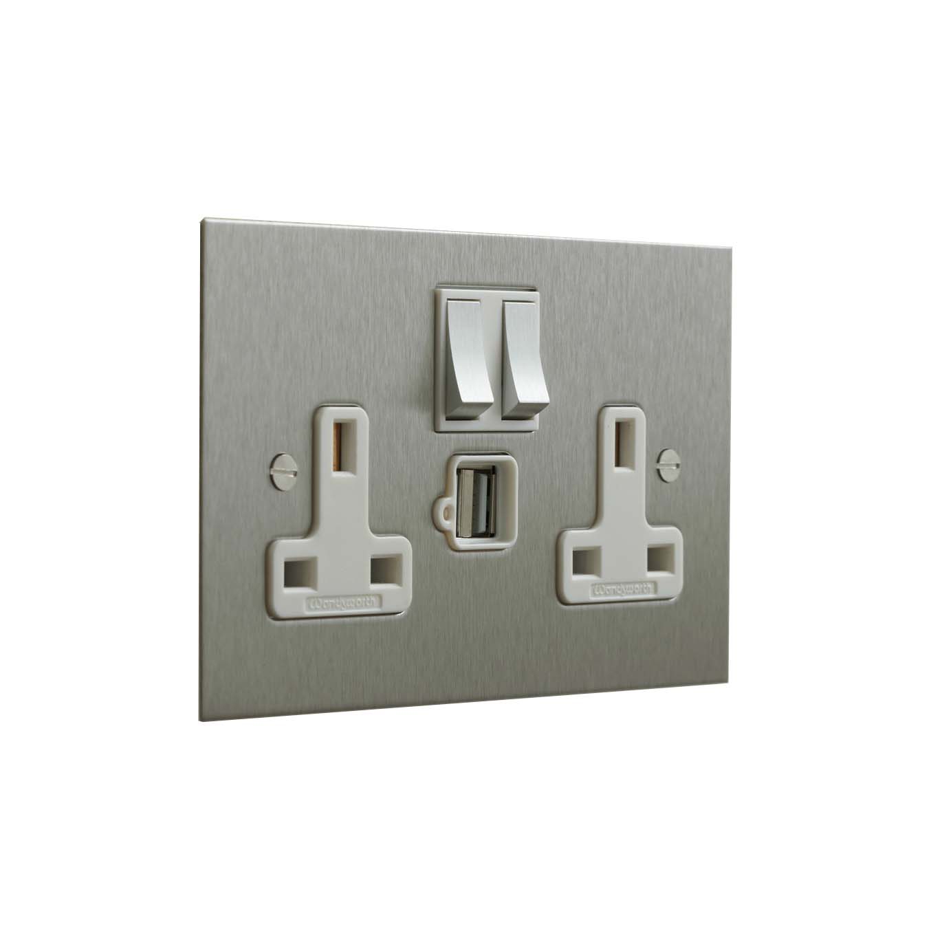 Display product Stainless Steel double 13amp socket with USB from manufacturer Forbes & Lomax