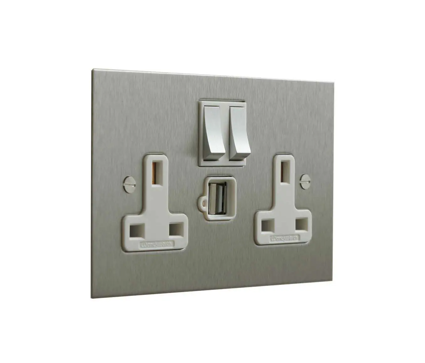 Forbes & Lomax - Stainless Steel double 13amp socket with USB