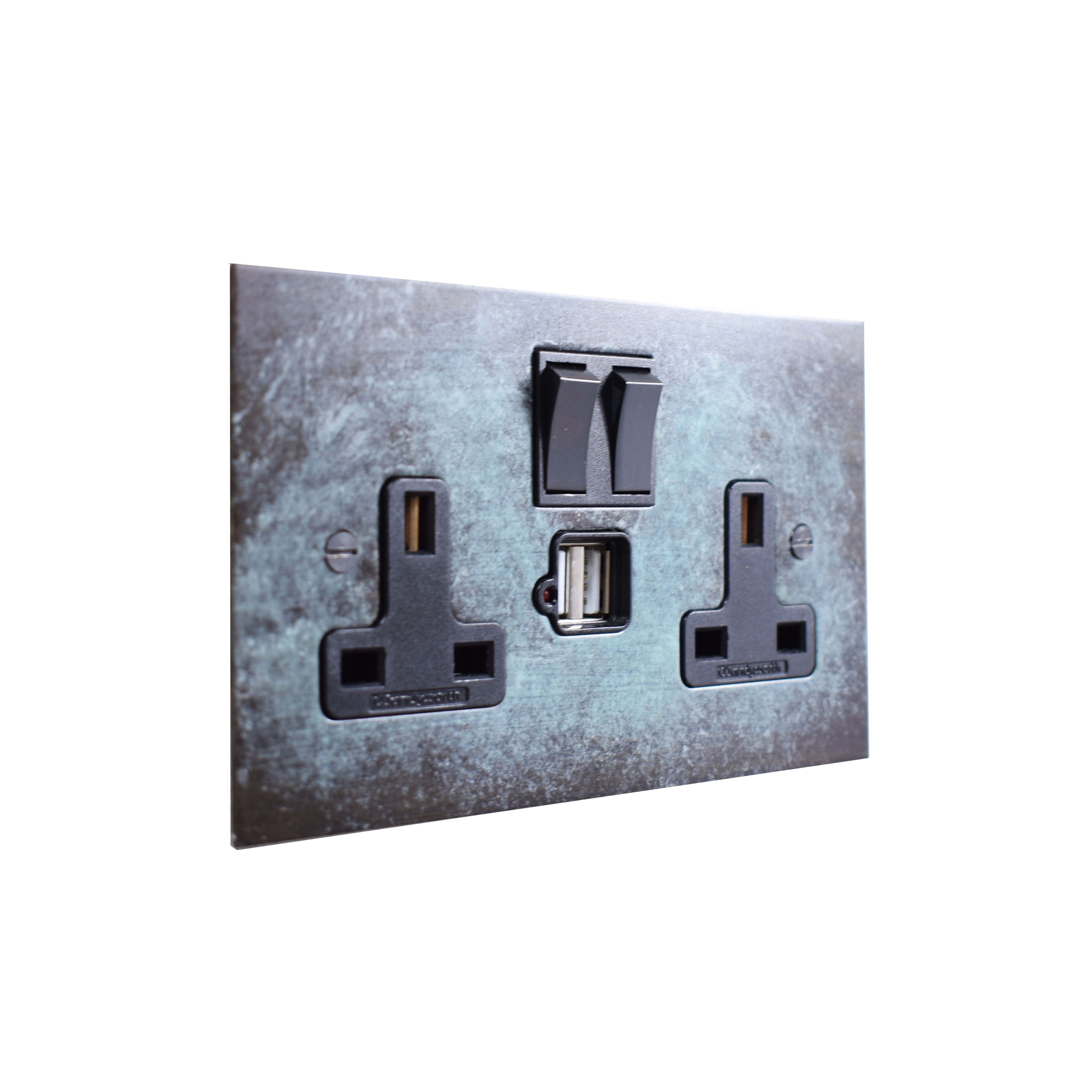 Display product Verdigris double 13amp socket with USB from manufacturer Forbes & Lomax