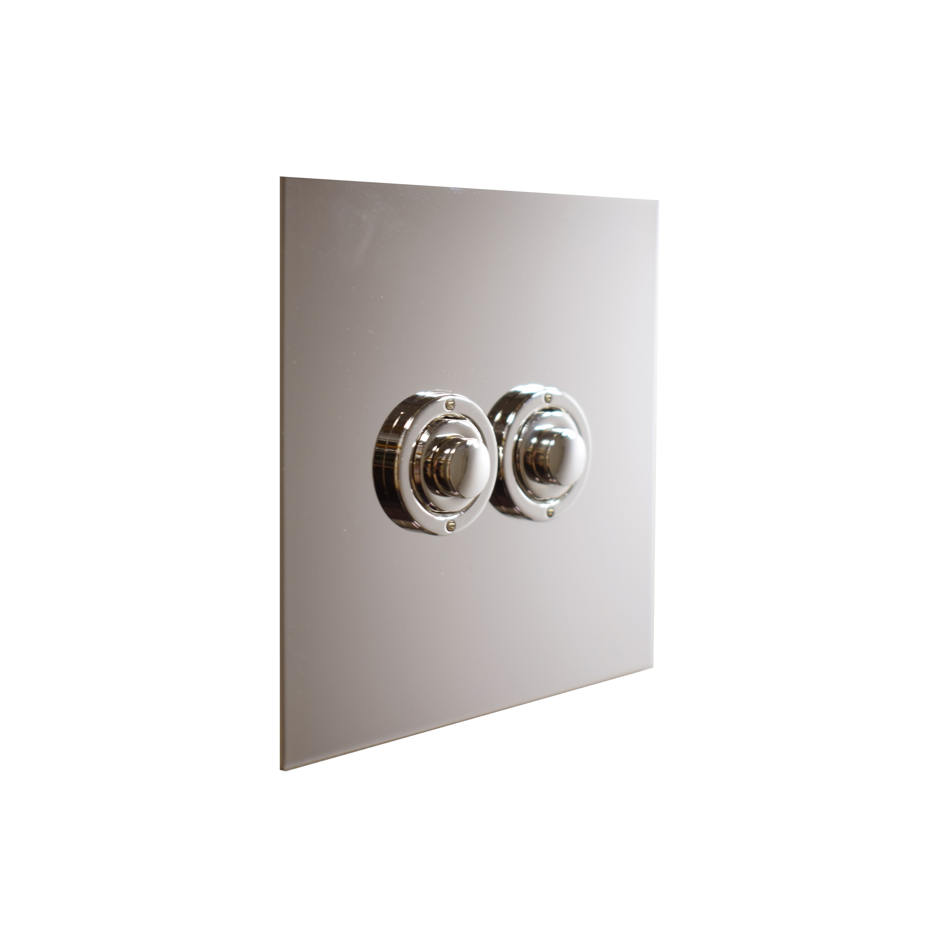 Display product Nickel Silver two gang button dimmer from manufacturer Forbes & Lomax