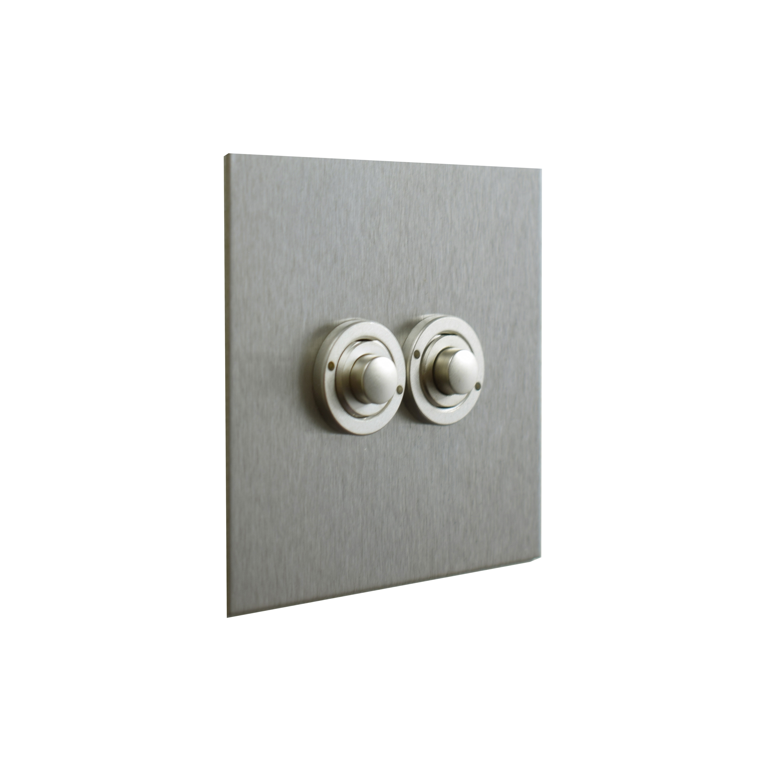 Display product Stainless Steel two gang button dimmer from manufacturer Forbes & Lomax