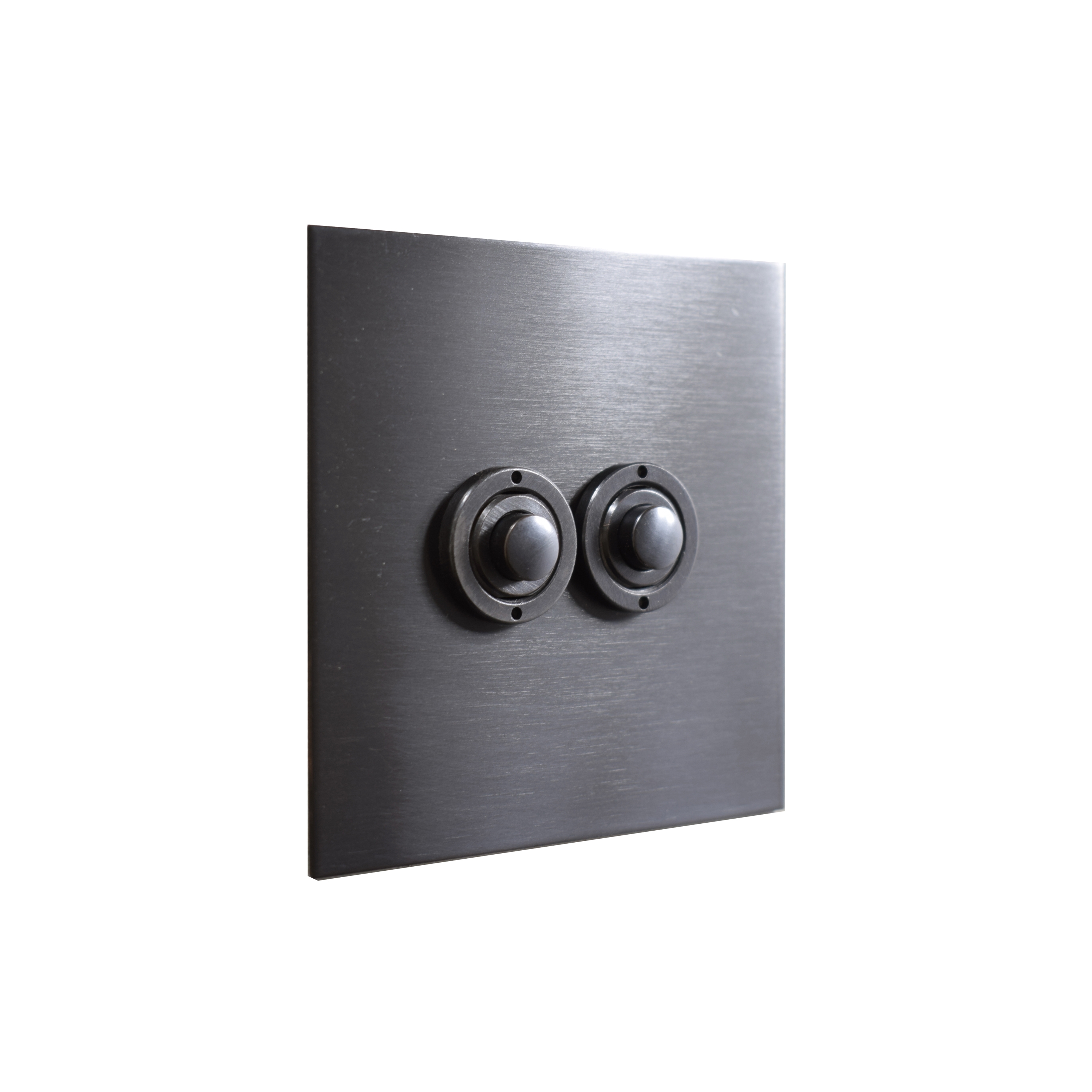 Display product Antique Bronze two gang button dimmer from manufacturer Forbes & Lomax