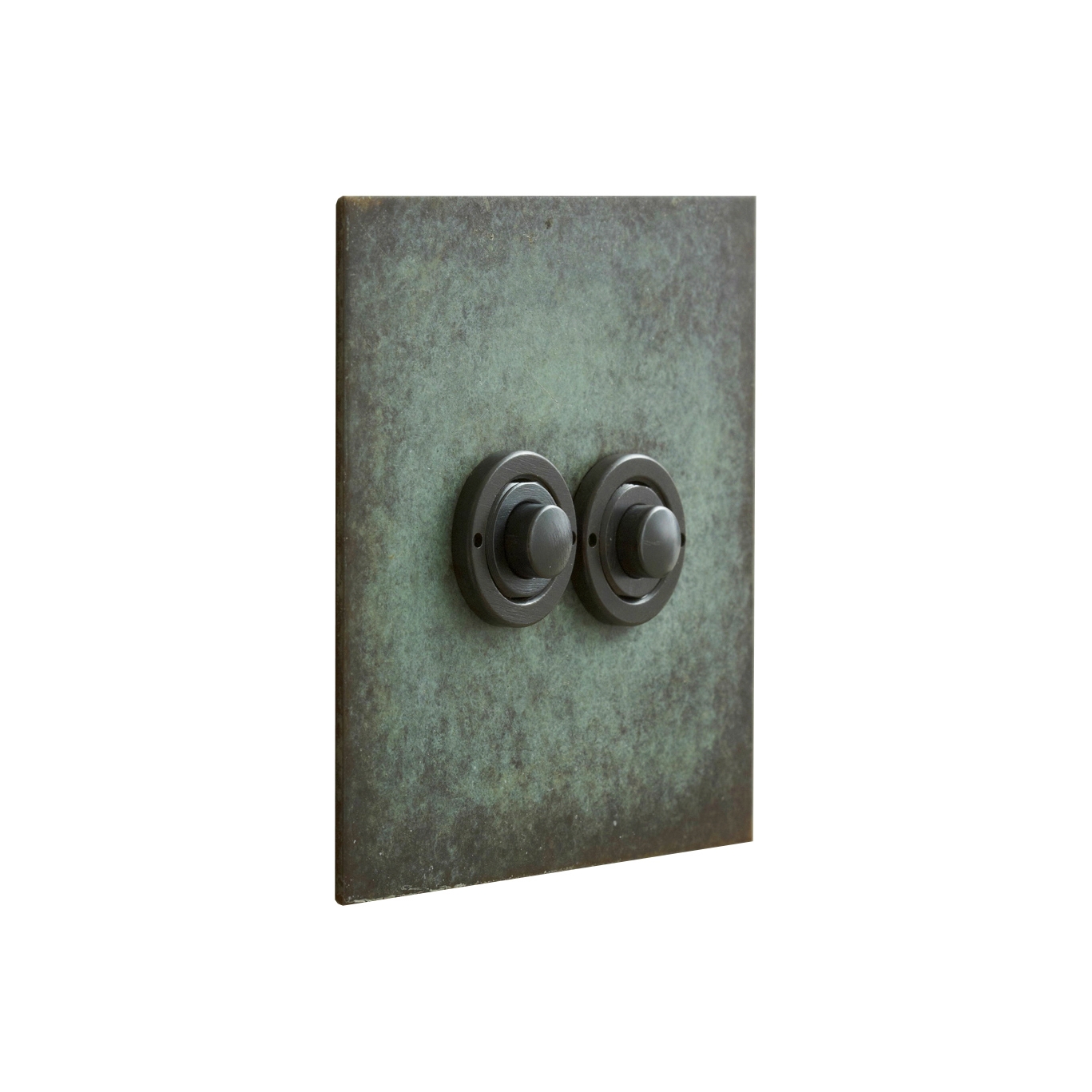 Display product Verdigris two gang button dimmer from manufacturer Forbes & Lomax