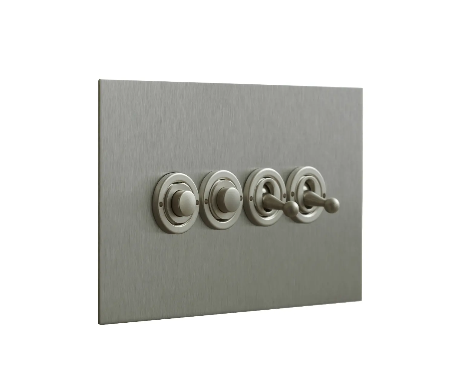 Forbes & Lomax - Stainless Steel four gang dolly and button dimmer