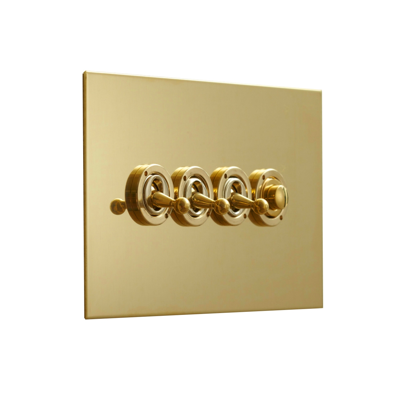 Afficher le produit Unlacquered Brass four gang dolly and button dimmer du fabricant Forbes & Lomax