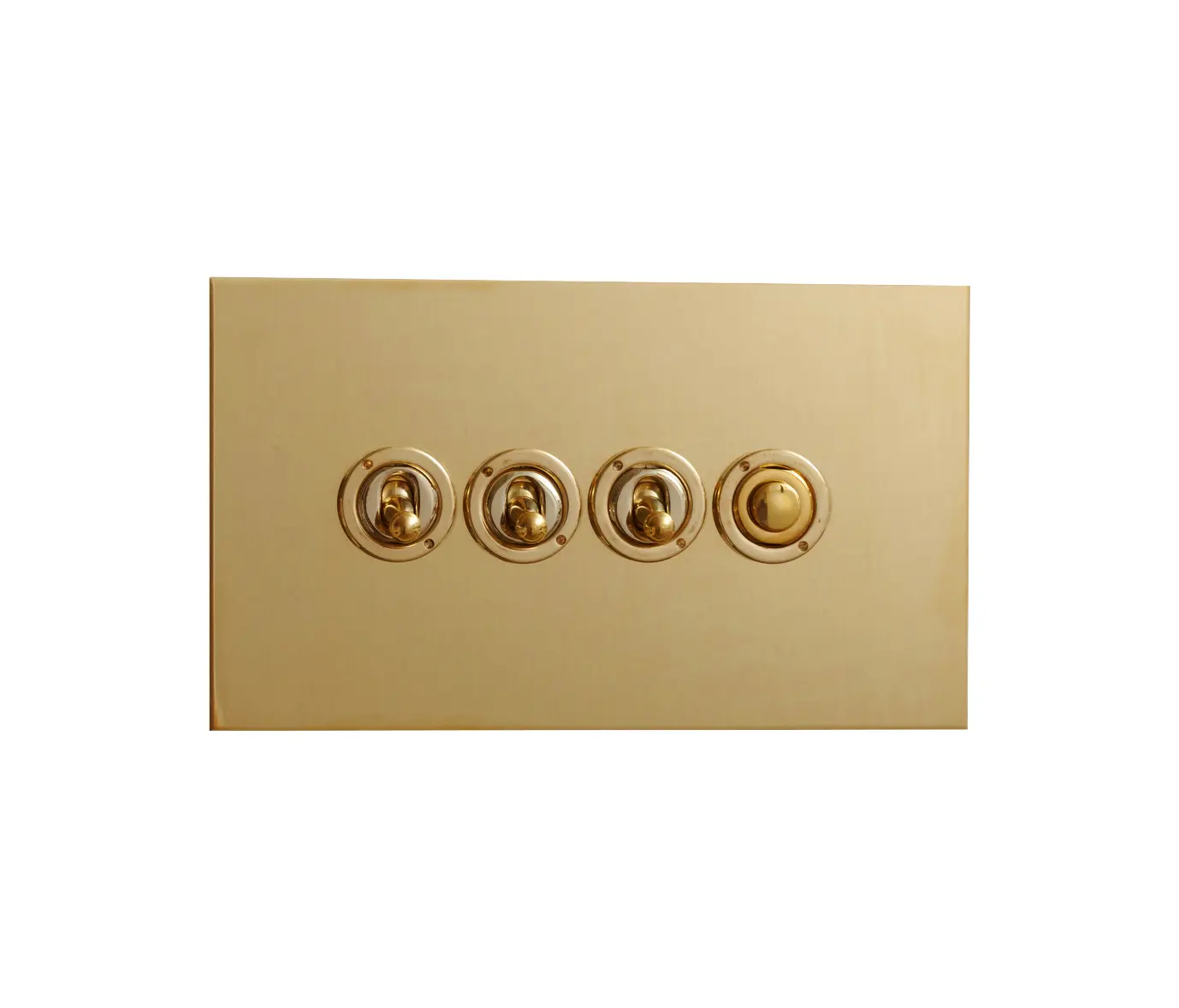 Forbes & Lomax - Unlacquered Brass four gang dolly and button dimmer