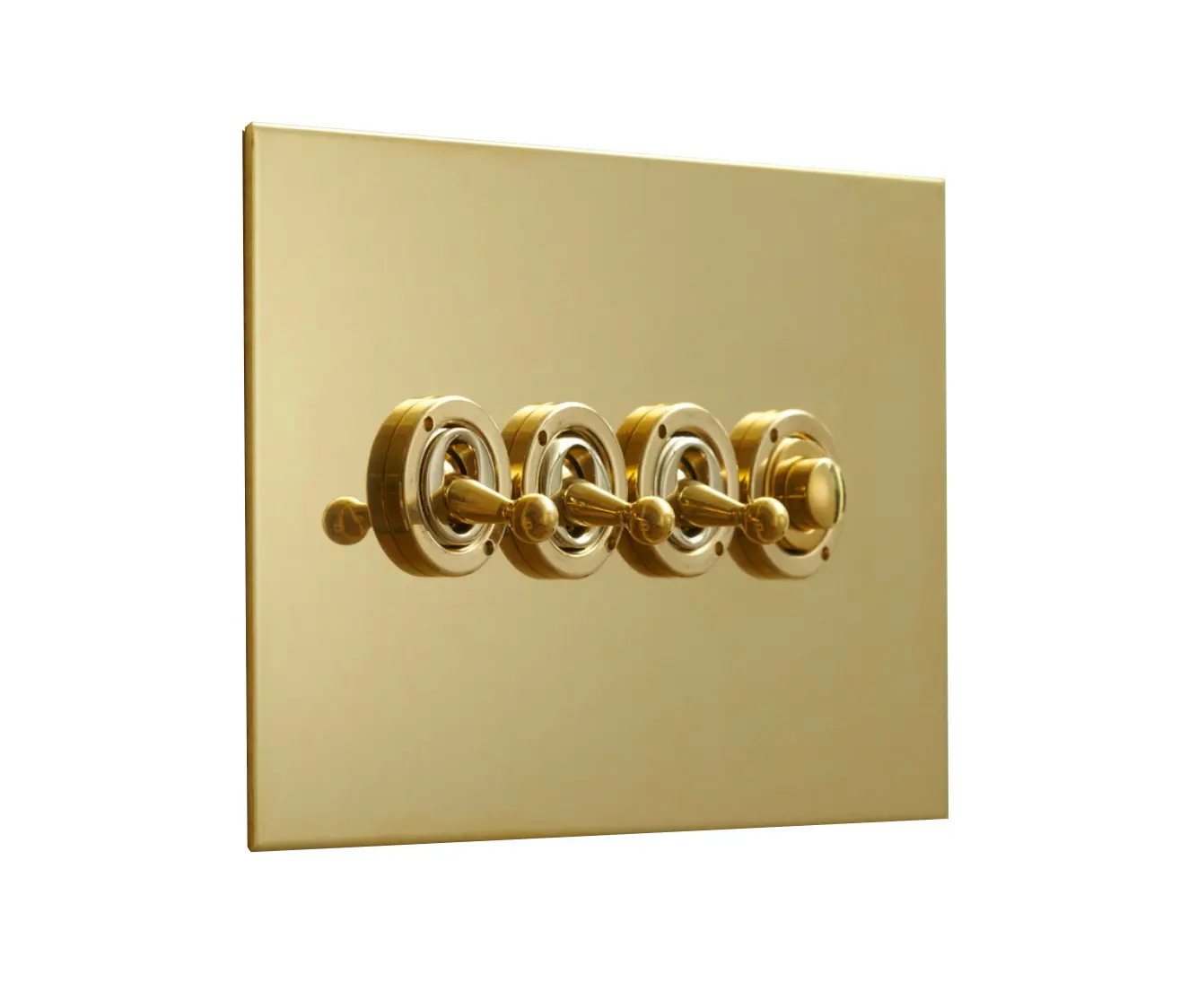 Forbes & Lomax - Unlacquered Brass four gang dolly and button dimmer