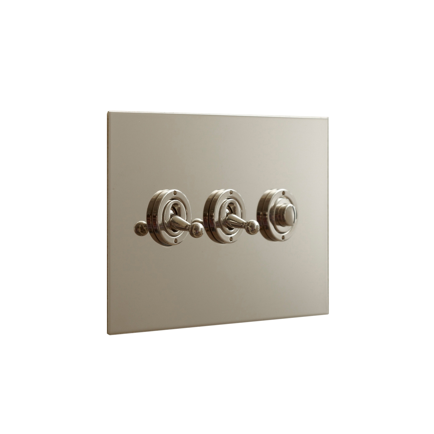 Produkt Nickel Silver three gang dolly and button dimmer des Herstellers Forbes & Lomax anzeigen
