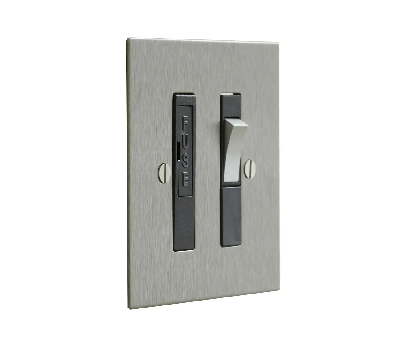 Forbes & Lomax - Stainless Steel switched fused spur with black insert