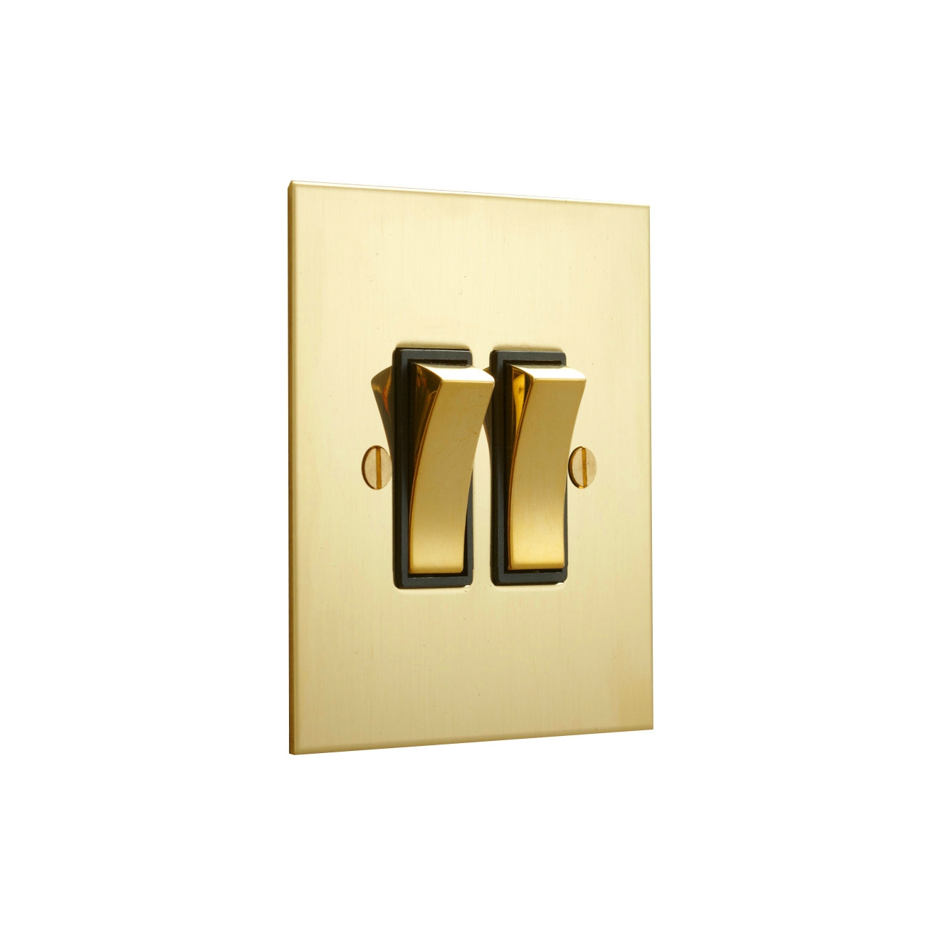 Afficher le produit Unlacquered Brass two gang rocker with black insert du fabricant Forbes & Lomax