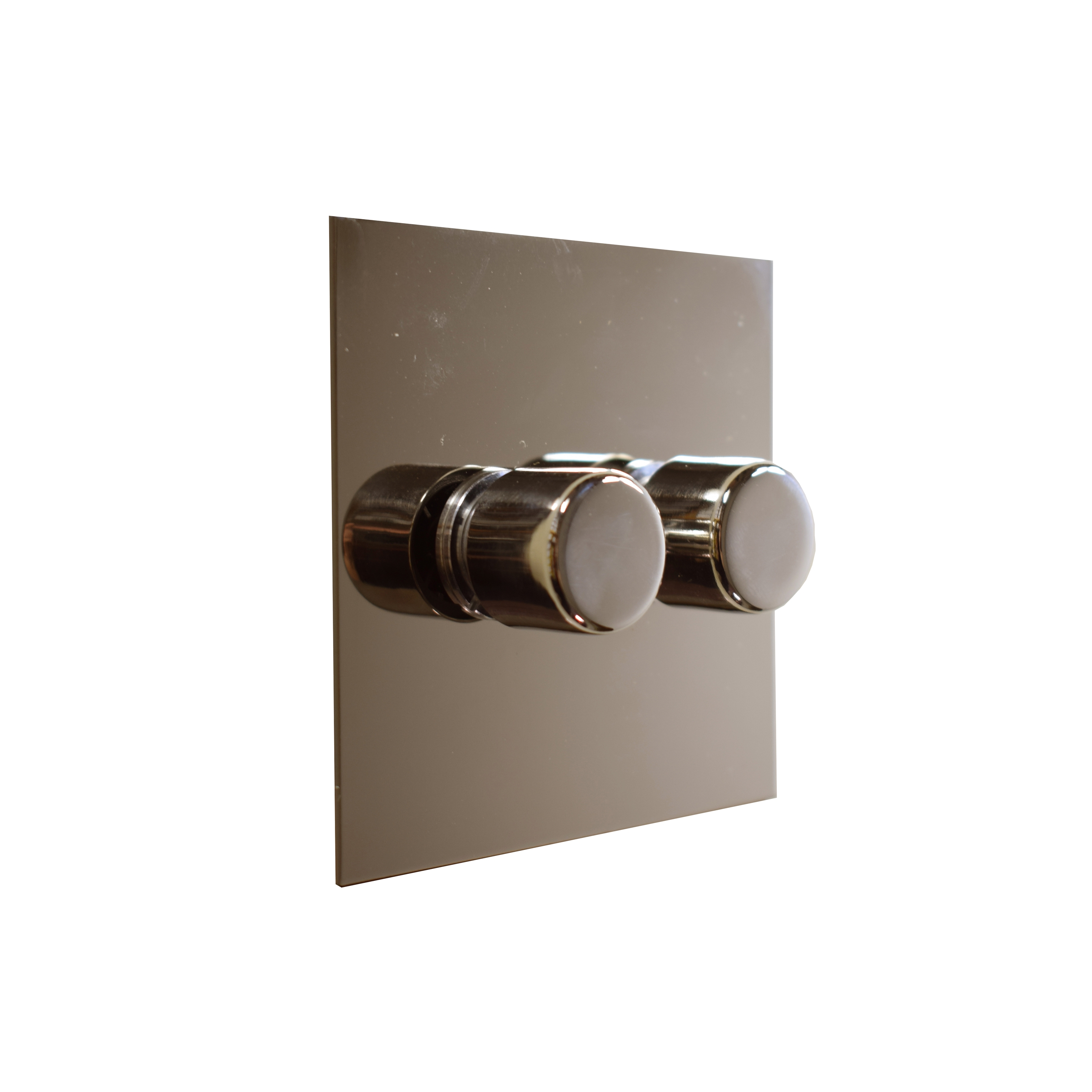 Mostrar el producto Nickel Silver two gang rotary dimmer del fabricante Forbes & Lomax