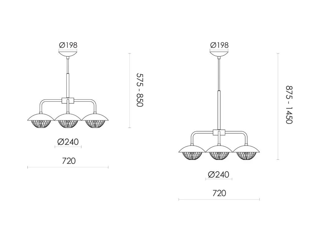 RUBN - Grace 3 Chandelier - Brass (Height 875-1450mm)