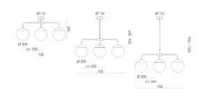 RUBN  - Lord 3 Chandelier - Brass/Opal (Height 950-1525mm)